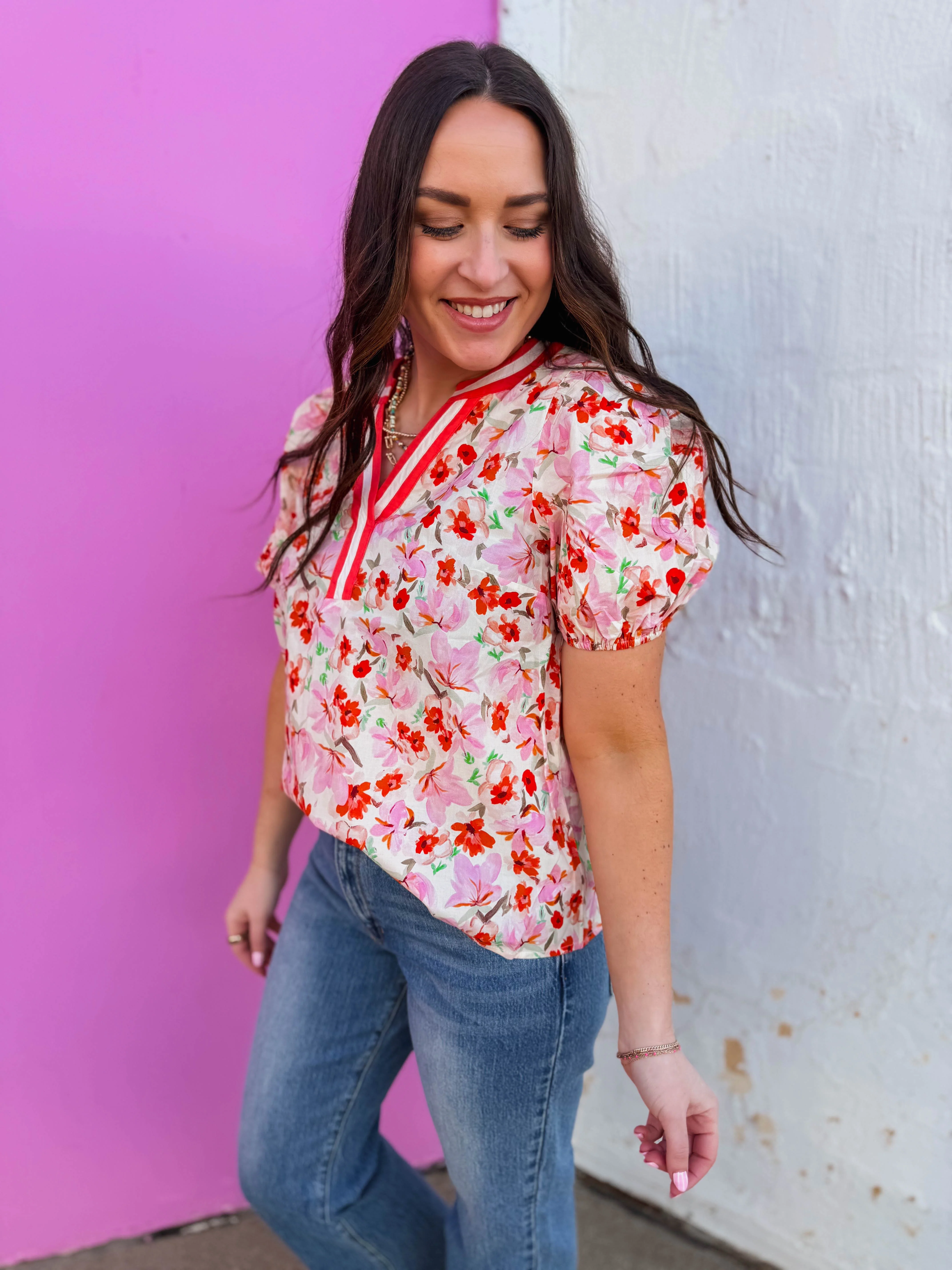 Georgia Floral Top-Pink/Coral - Image 3