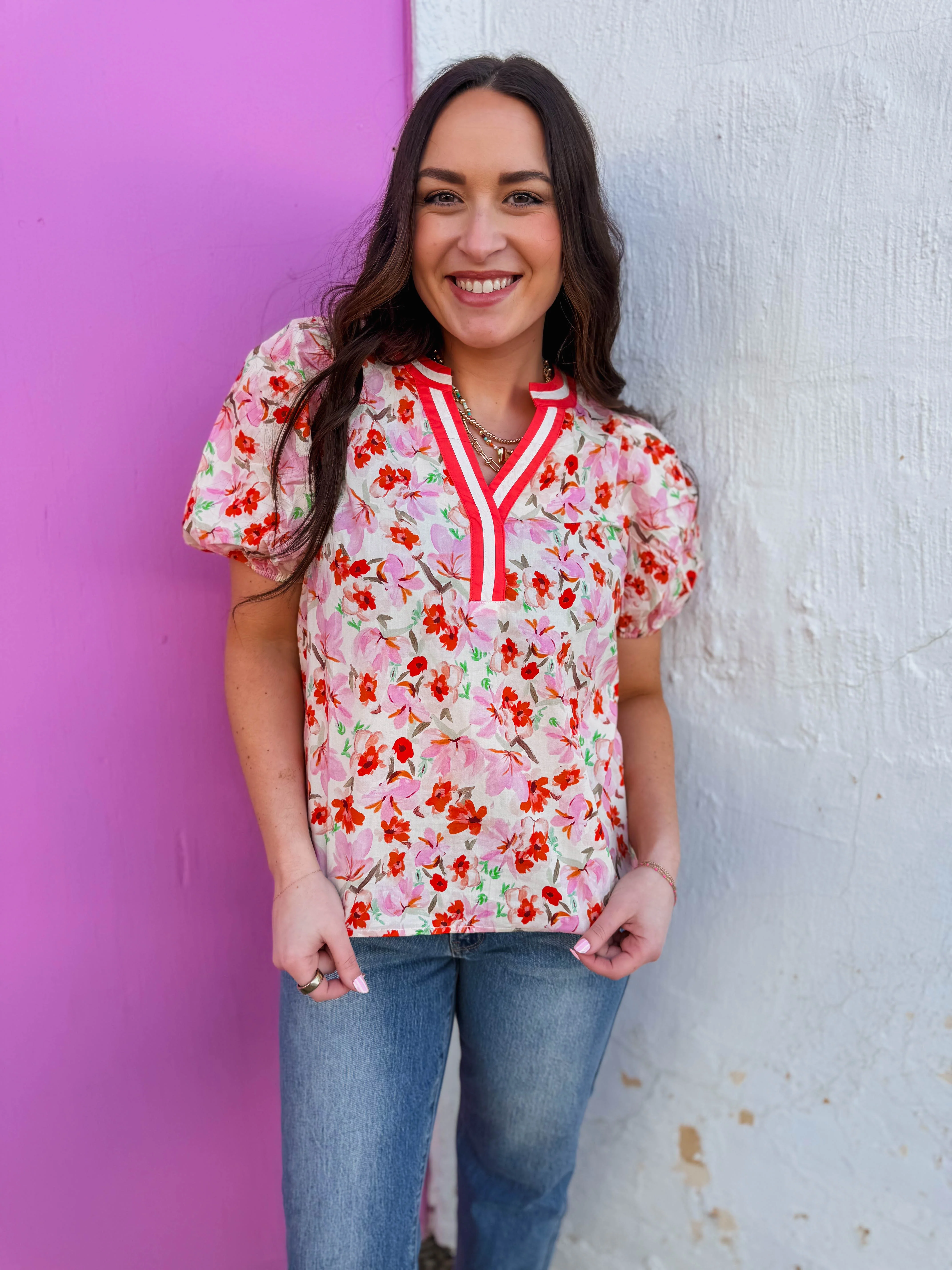 Georgia Floral Top-Pink/Coral - Image 5
