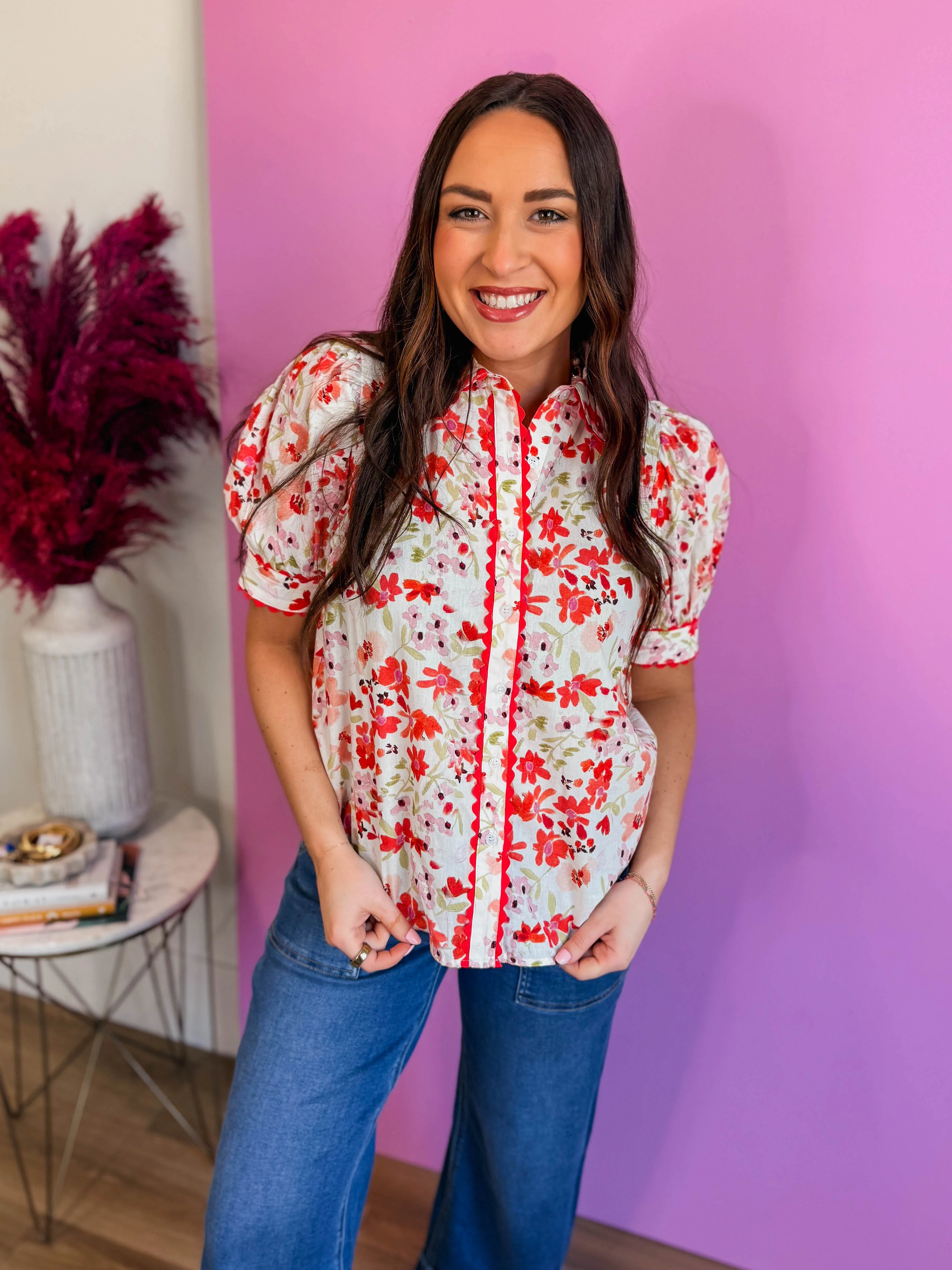 Gia Floral Top-Red - Image 5