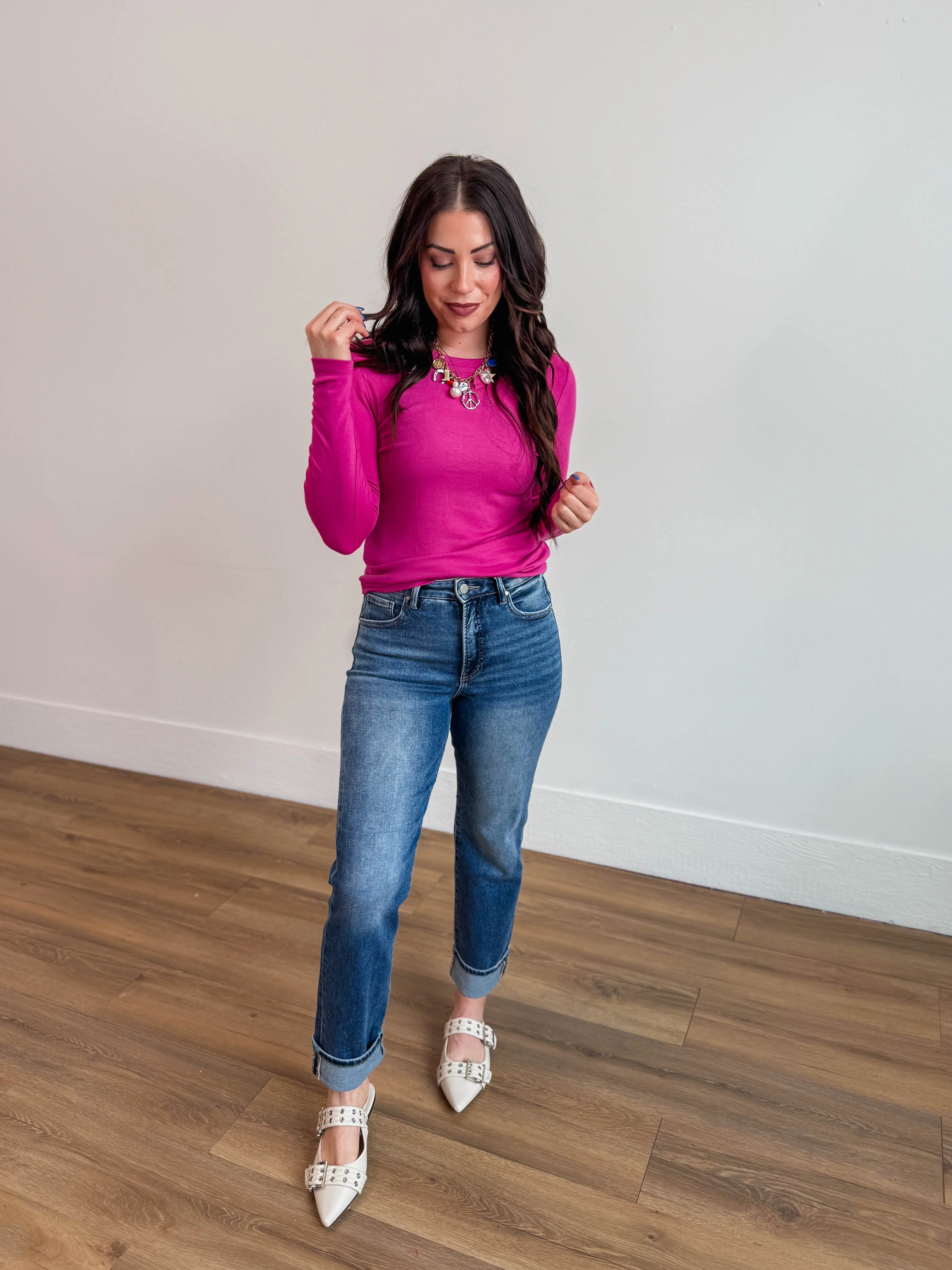 Go To Basic Long Sleeve-Hot Pink - Image 2