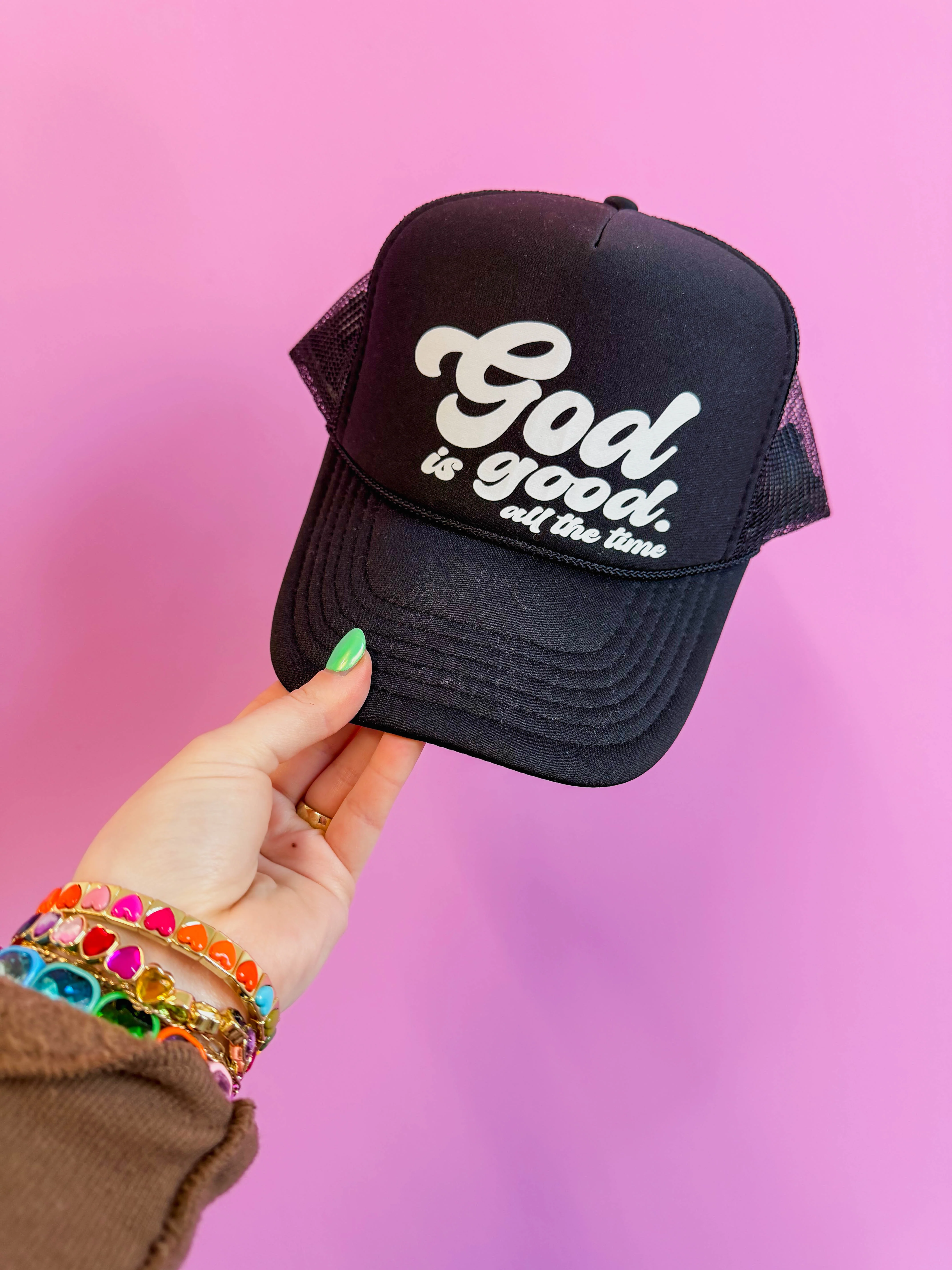 God Is Good Trucker Hat-Black