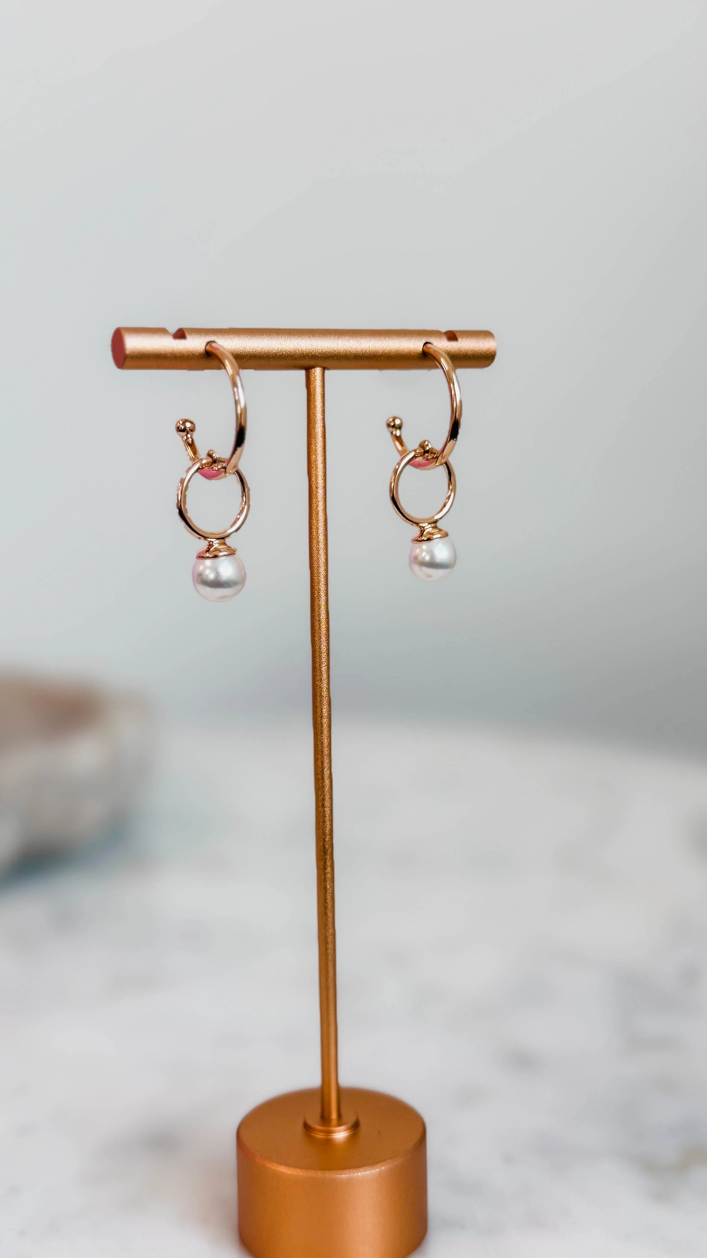 Gold Open Circle & Pearl Huggie Hoops - Image 4