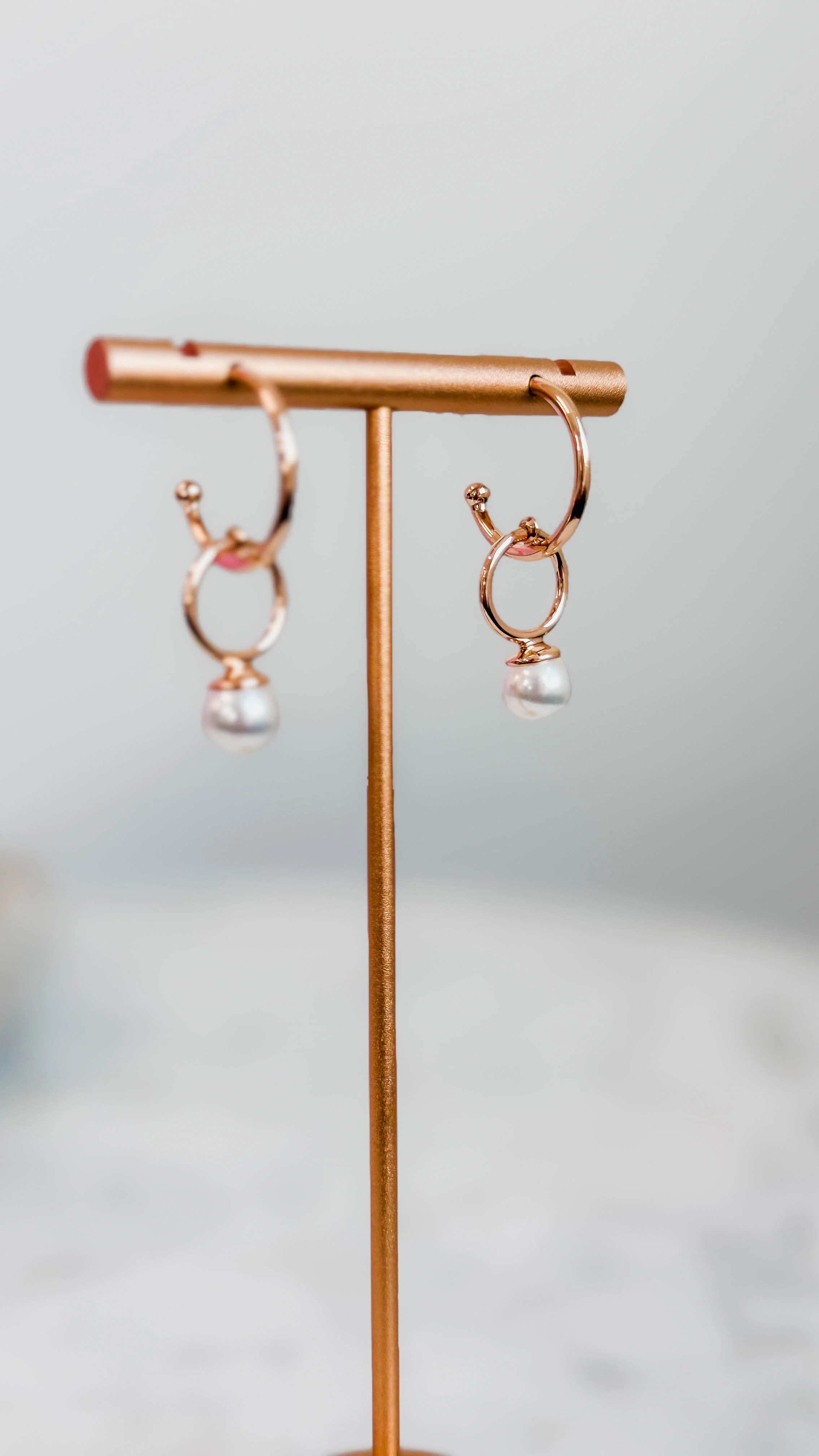 Gold Open Circle & Pearl Huggie Hoops - Image 5