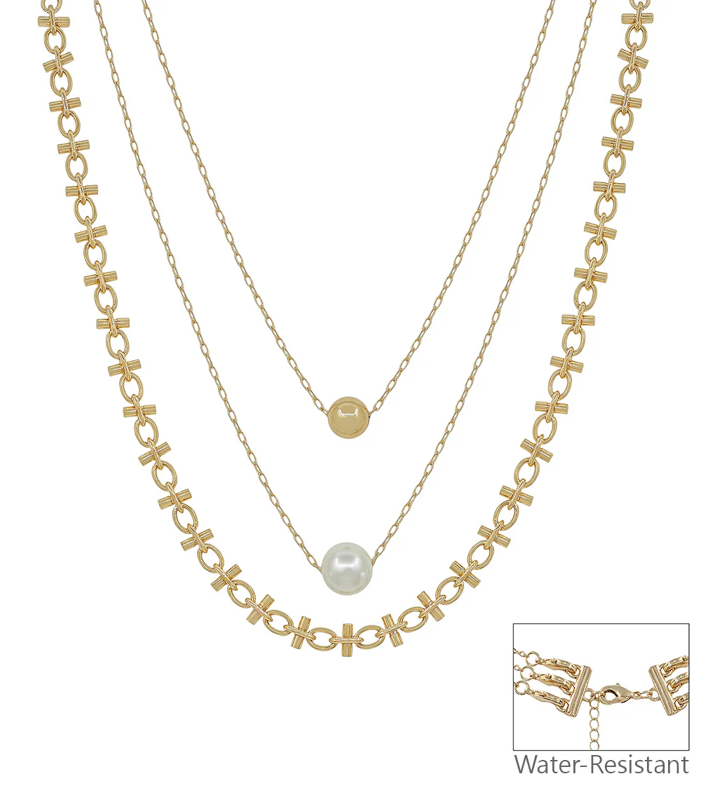 Gold & Pearl Triple Layered Necklace - Image 3