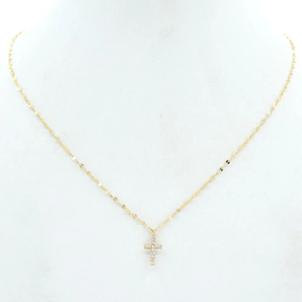 Gold Rhinestone Cross Chain Necklace - Image 4