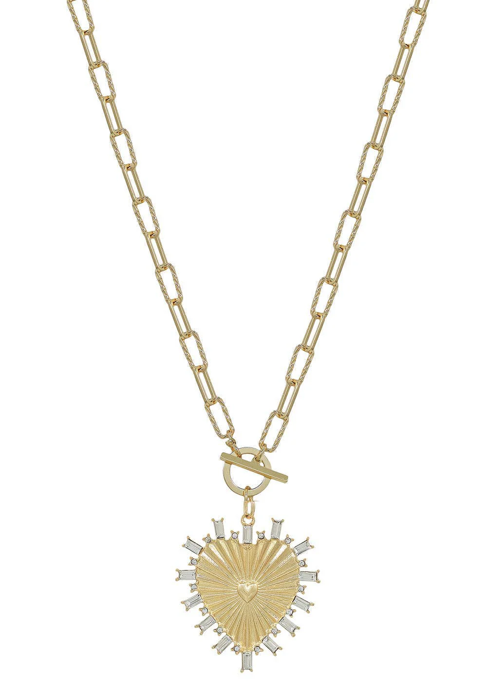Gold Rhinestone Studded Heart Charm Necklace - Image 4