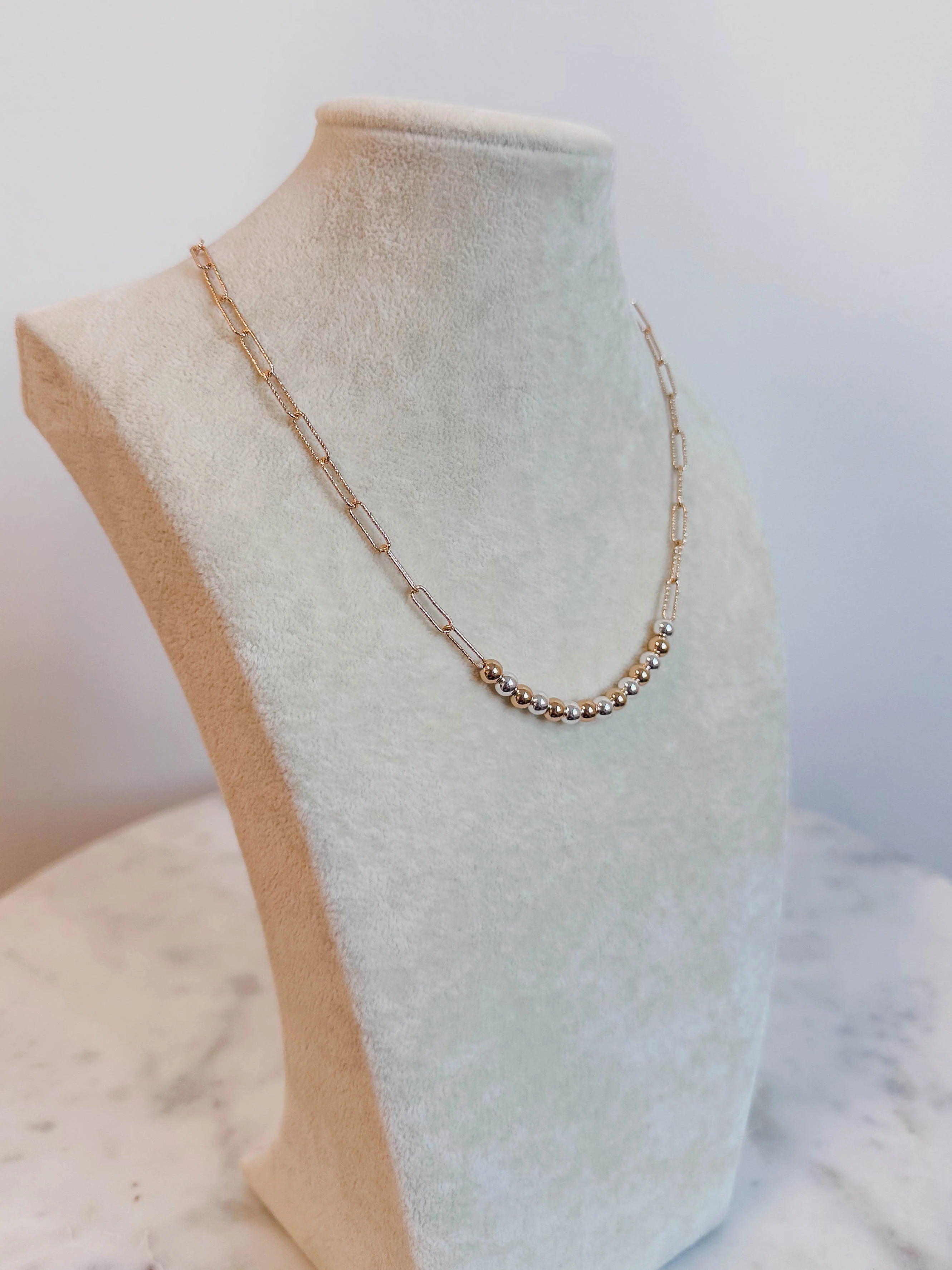 Gold & Silver Bead Accented Chain Necklace - Image 2