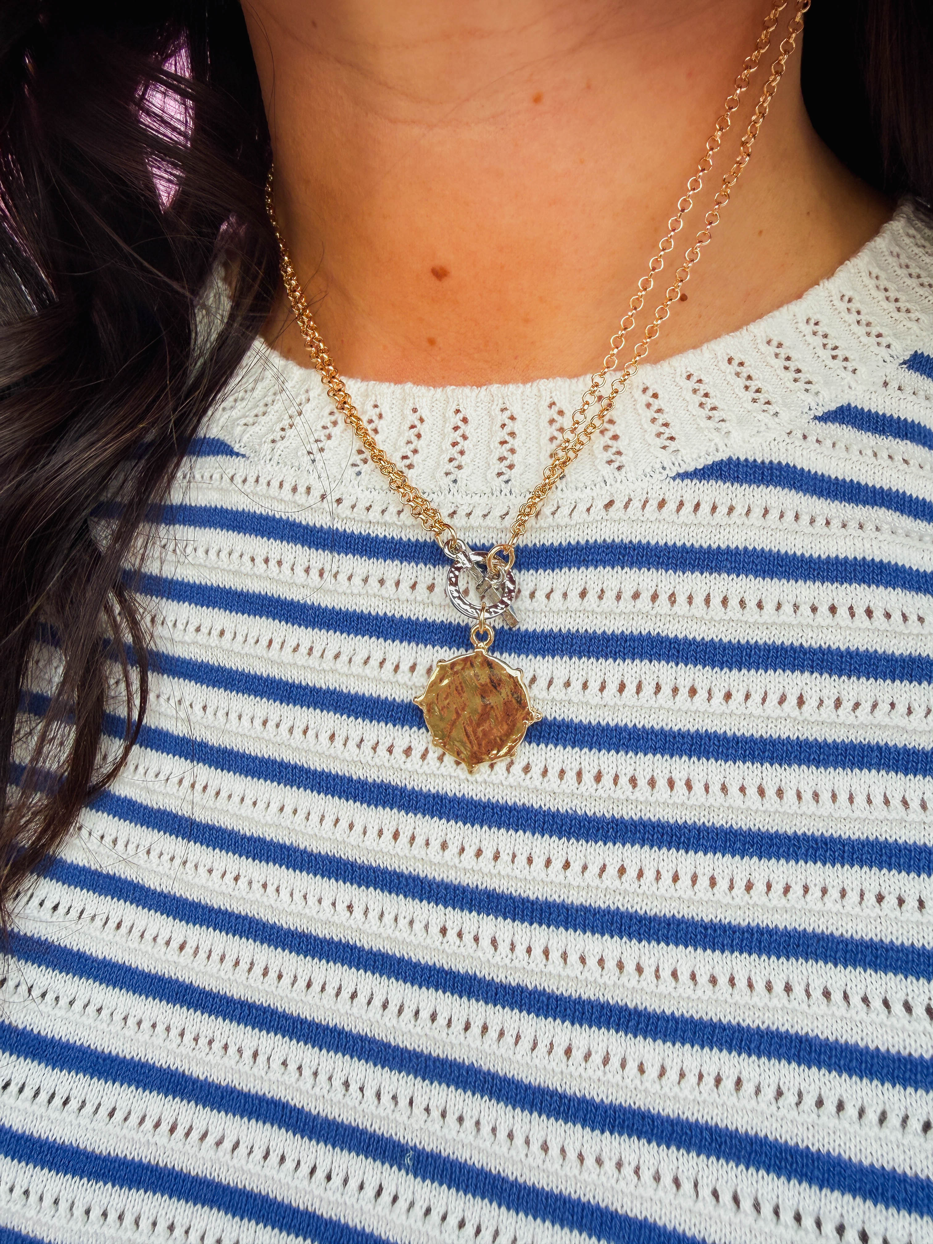 Gold & Silver Coin Charm Necklace