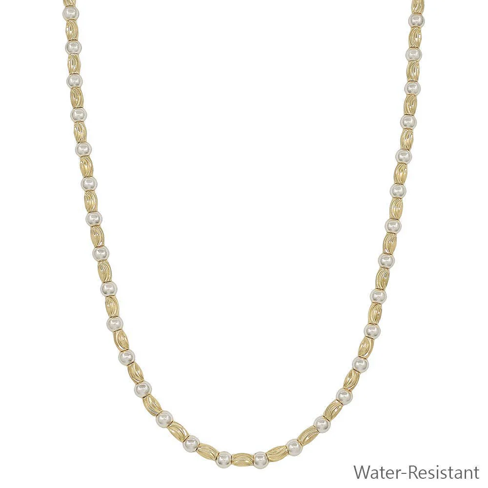 Gold & Silver Textured Oval Beaded Necklace - Image 2