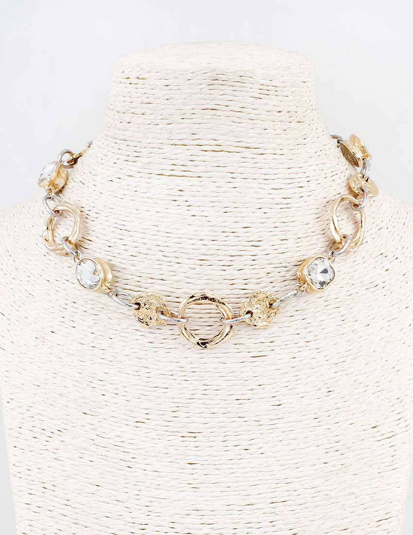Gold & Silver Textured Stone Necklace - Image 2