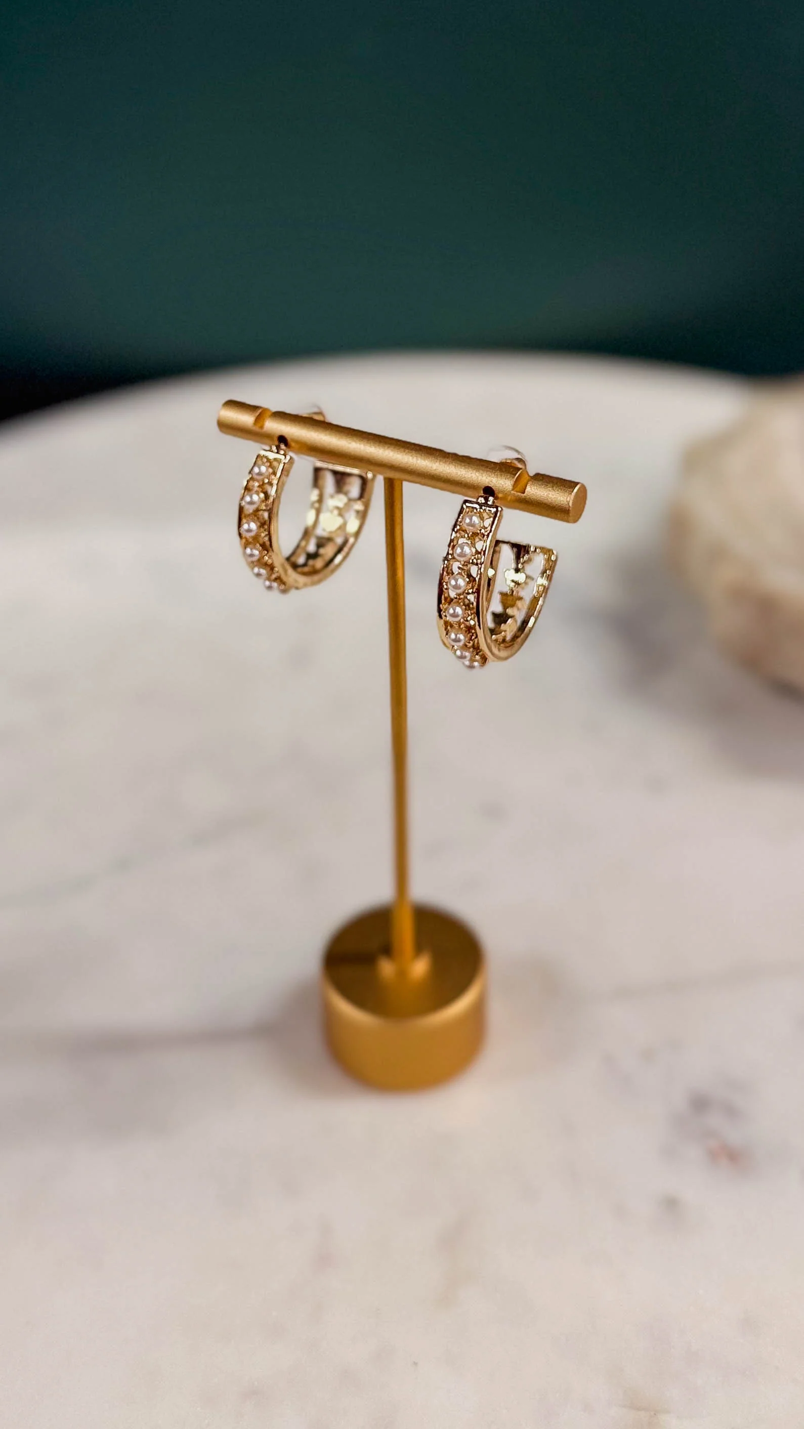 Gold Textured 1.35" Hoop Earring - Image 2
