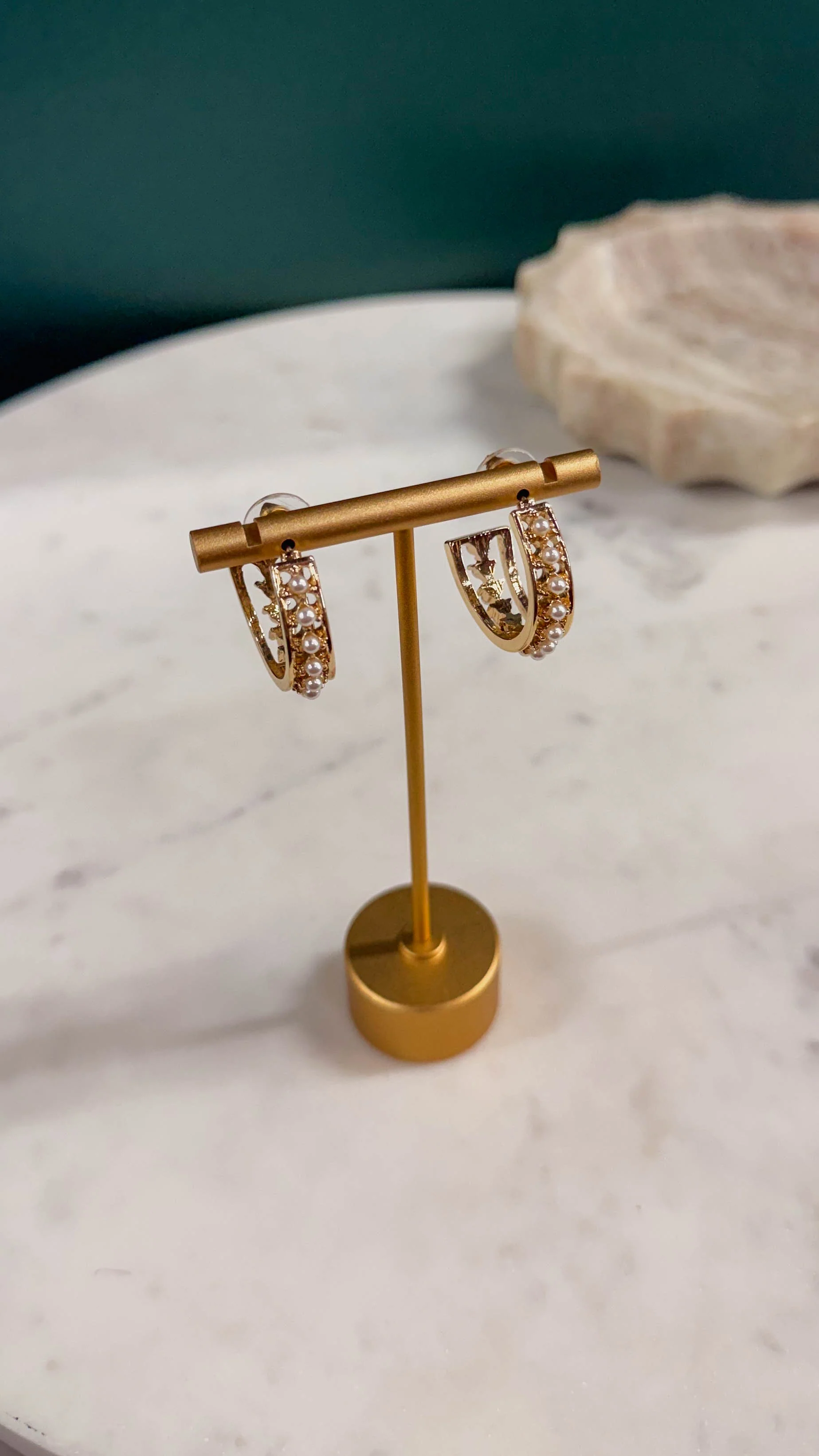 Gold Textured 1.35" Hoop Earring - Image 3