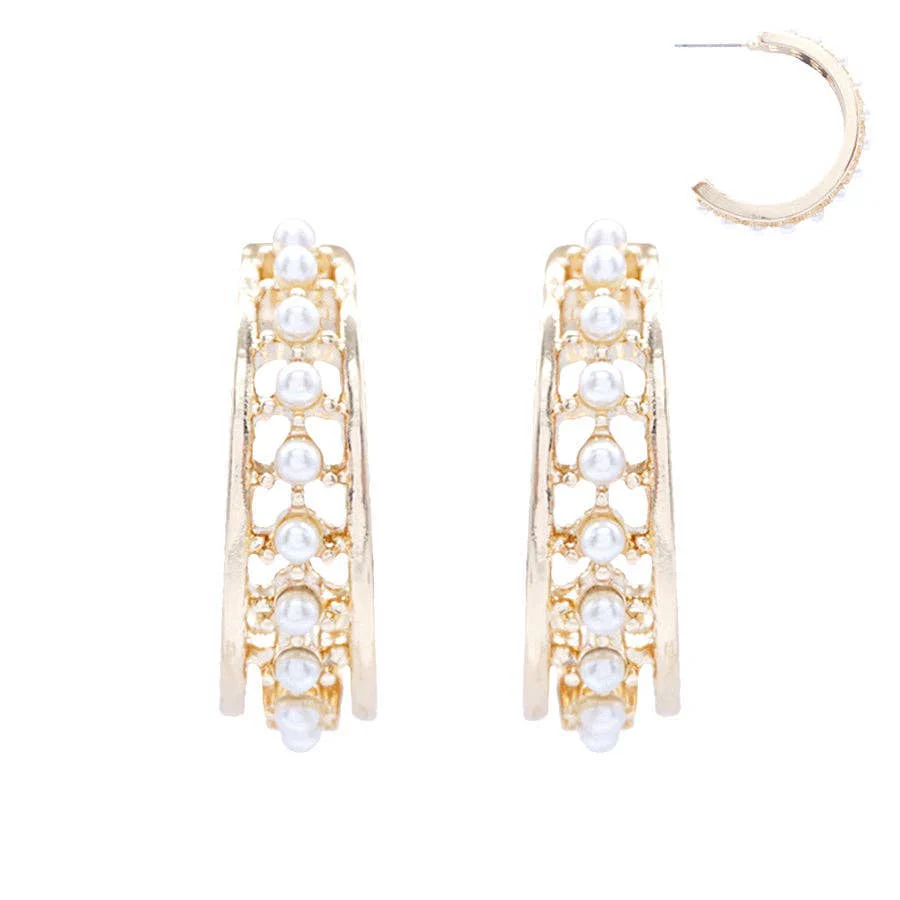 Gold Textured 1.35" Hoop Earring - Image 4
