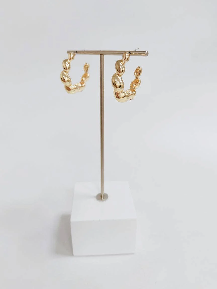 Gold Textured Twisted 1" Hoop Earring - Image 2