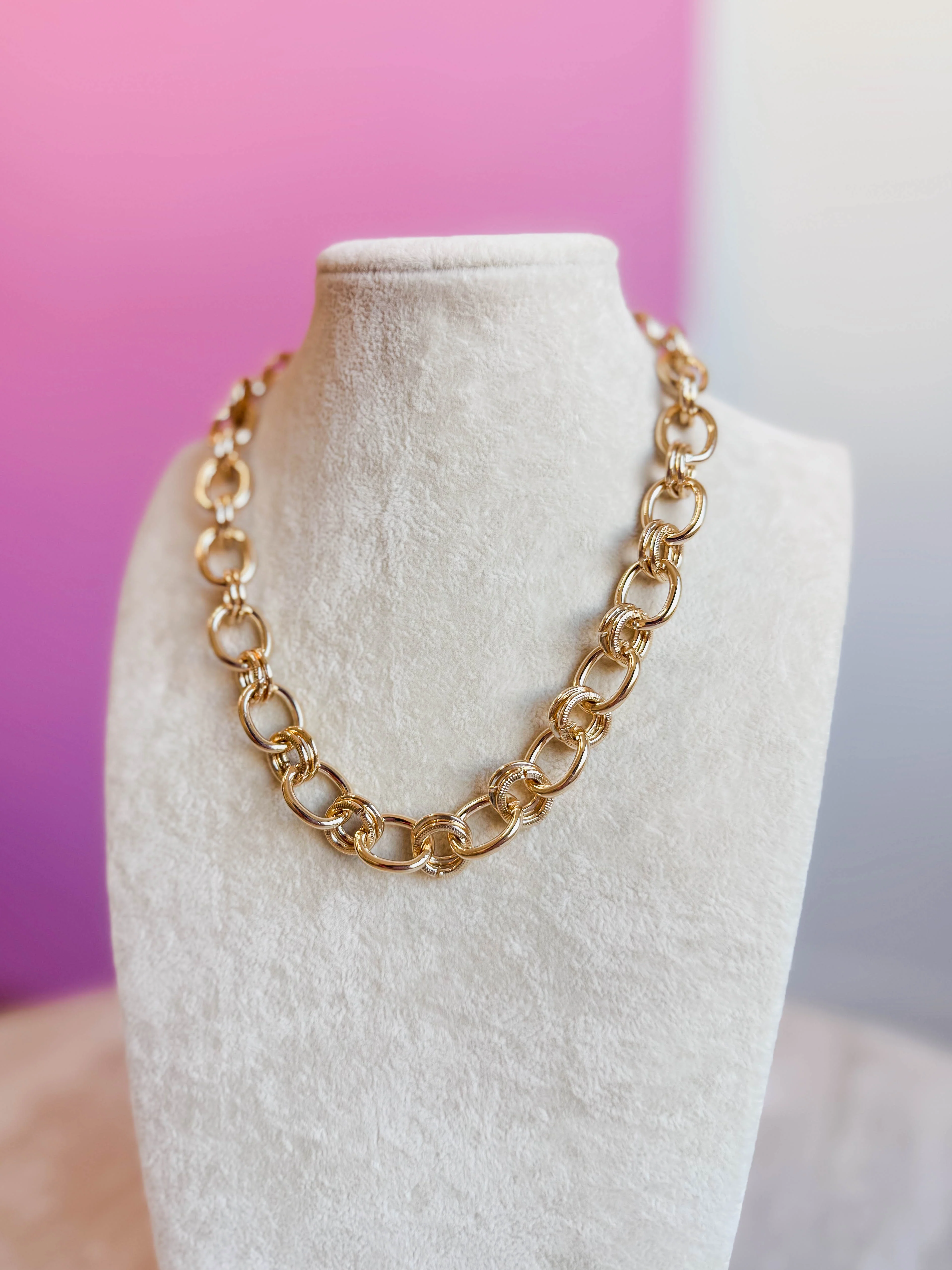 Gold Thick Textured Gold Link Necklace