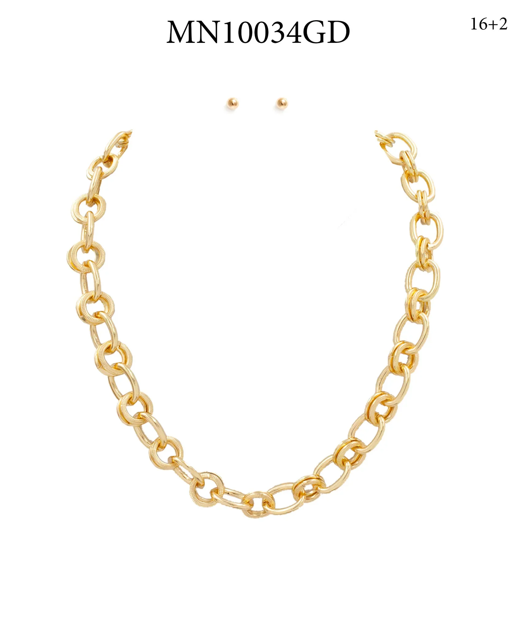 Gold Thick Textured Gold Link Necklace - Image 3