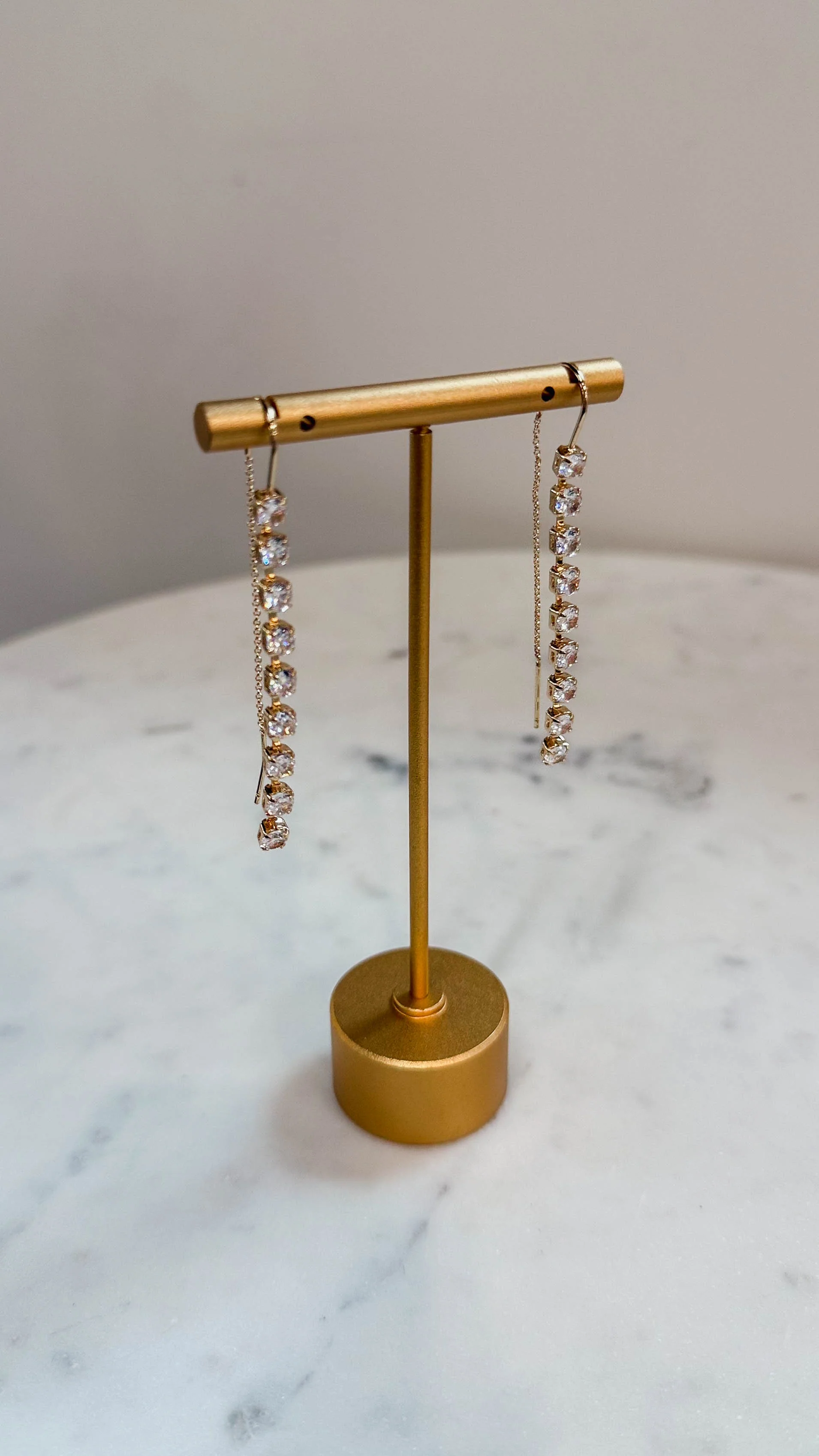 Gold With Rhinestone Threaded Drop Earring