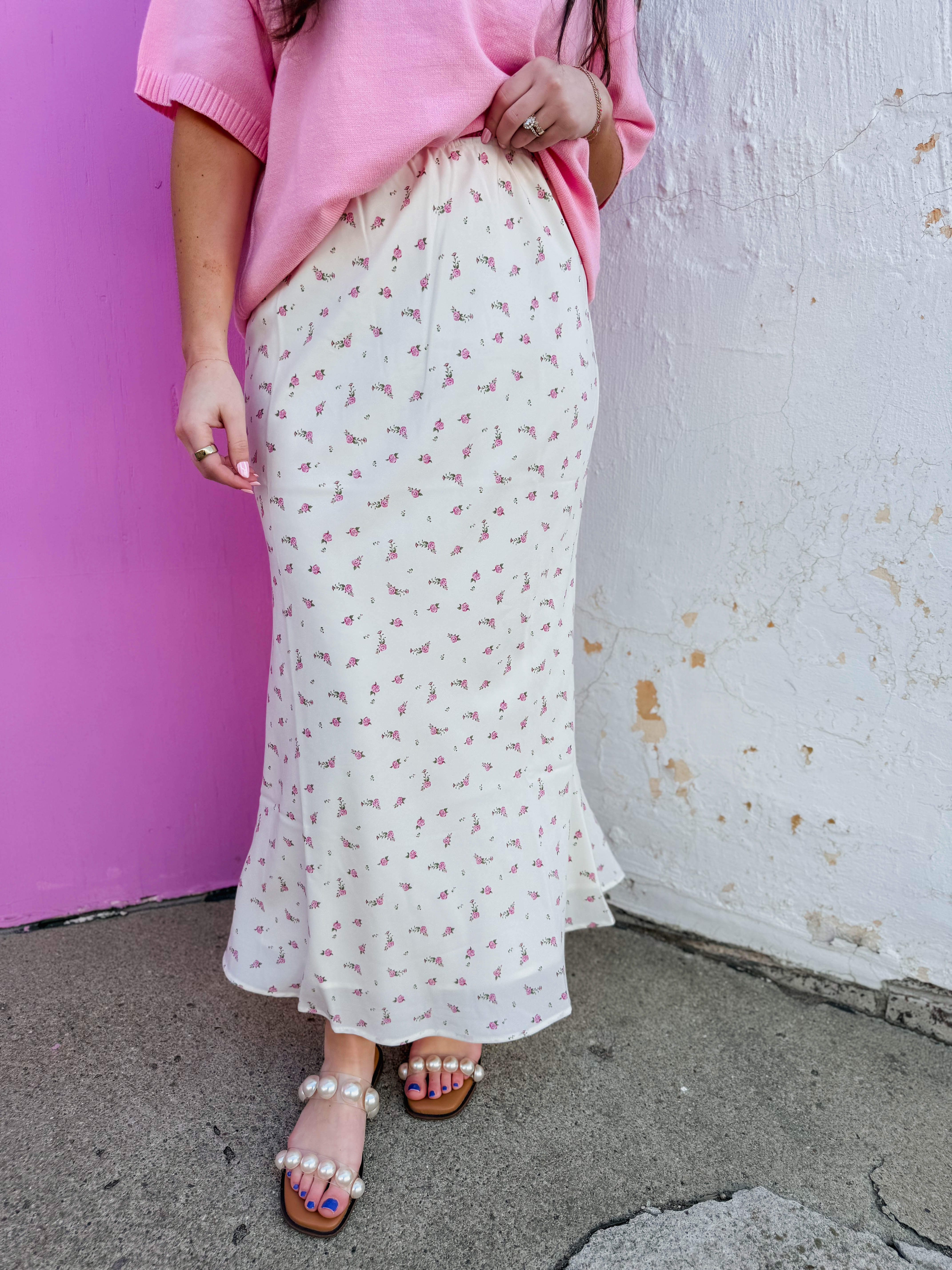 Grace Floral Midi Skirt-Off White