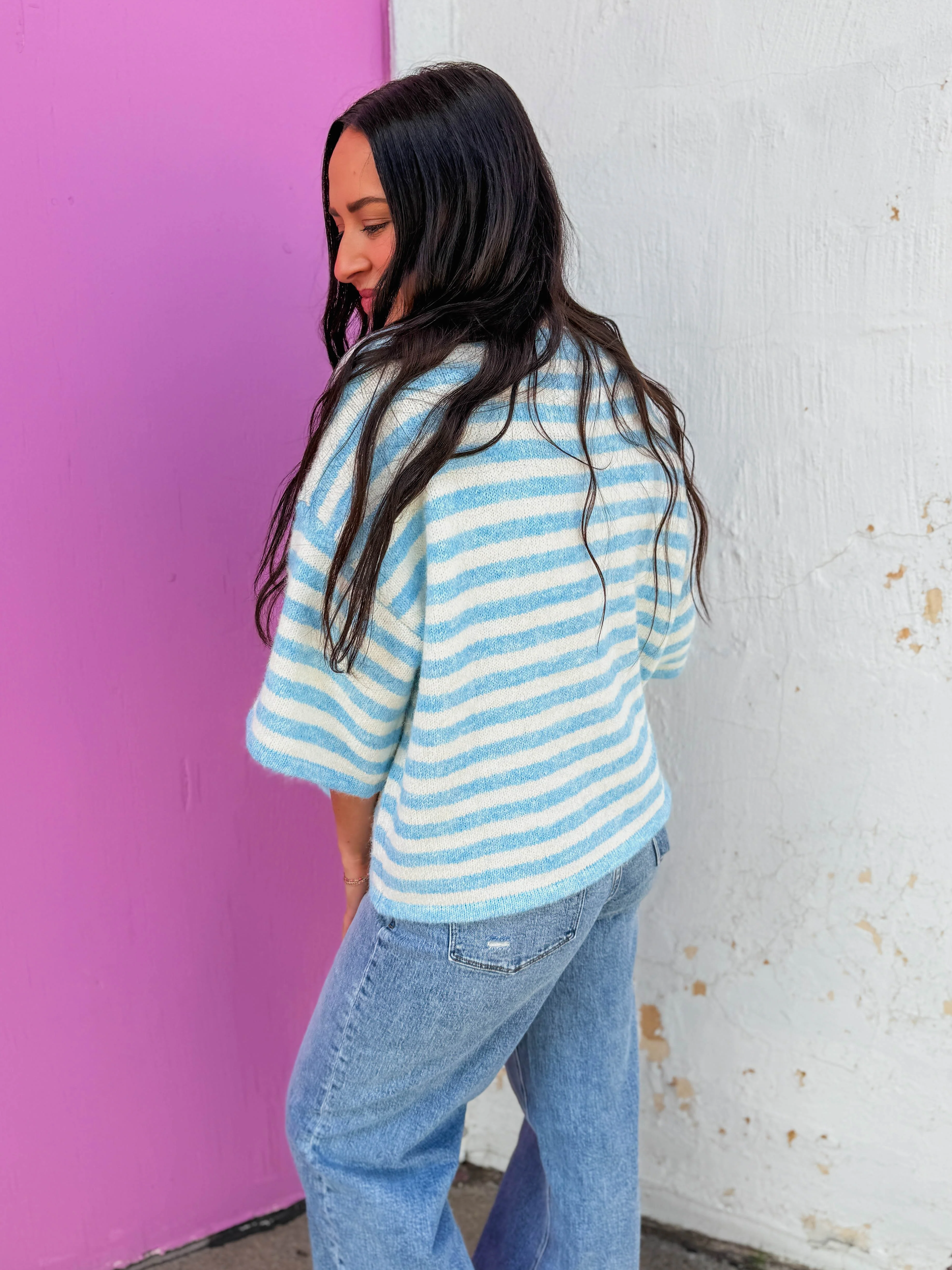 Gwen Striped Knit Top-Light Blue - Image 6