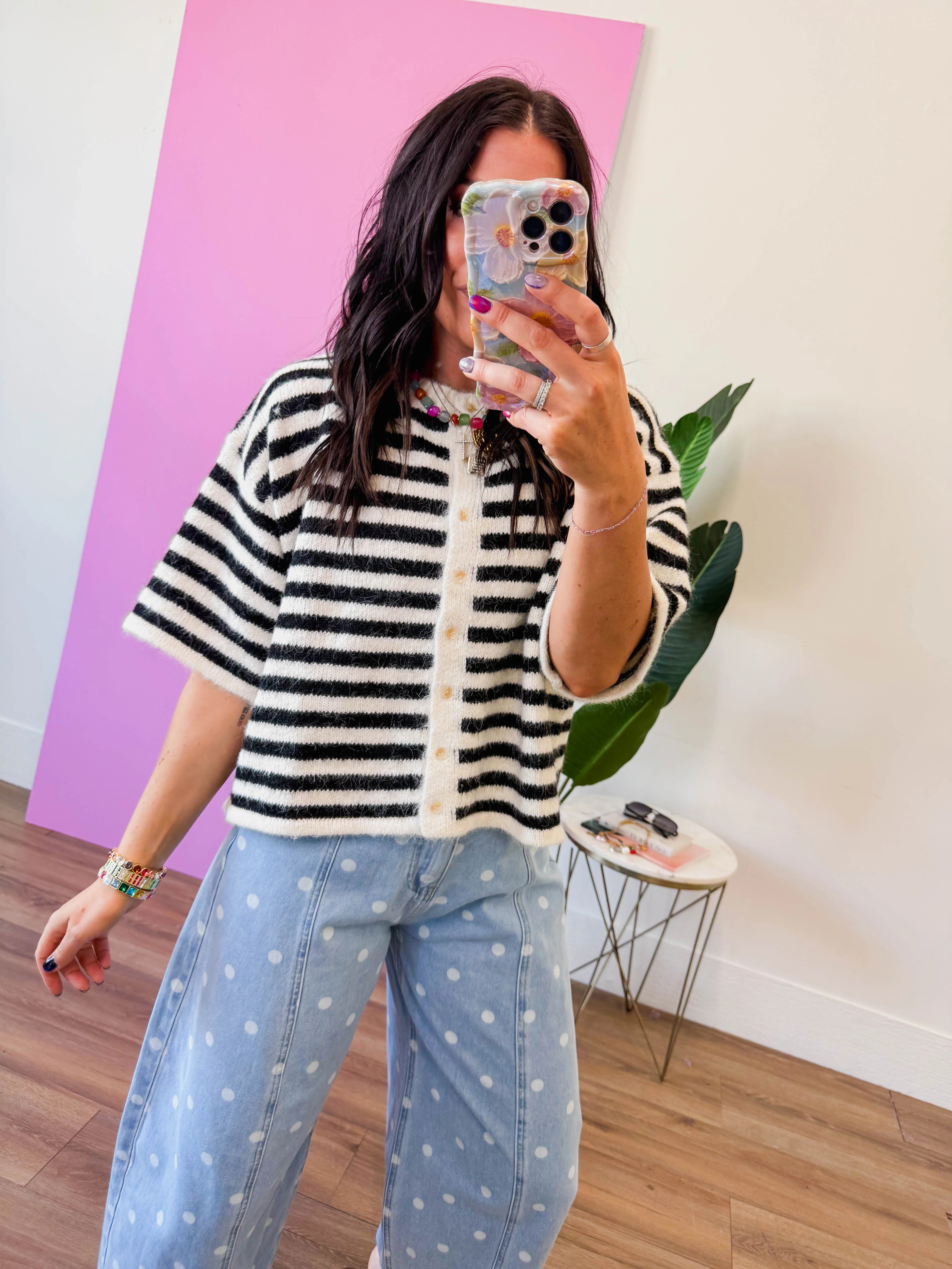 Gwen Striped Knit Top-Black - Image 3