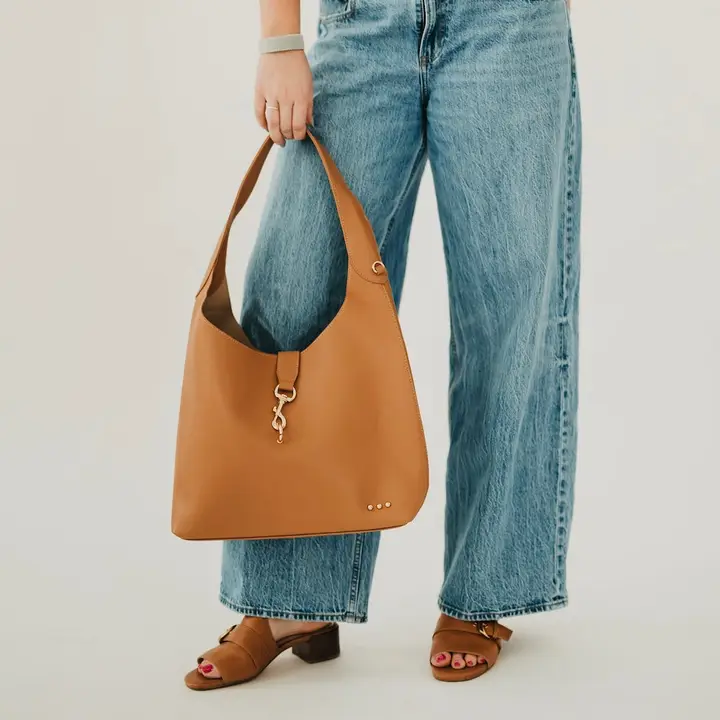 Haddie Hobo Vegan Leather Tote-Brown - Image 3