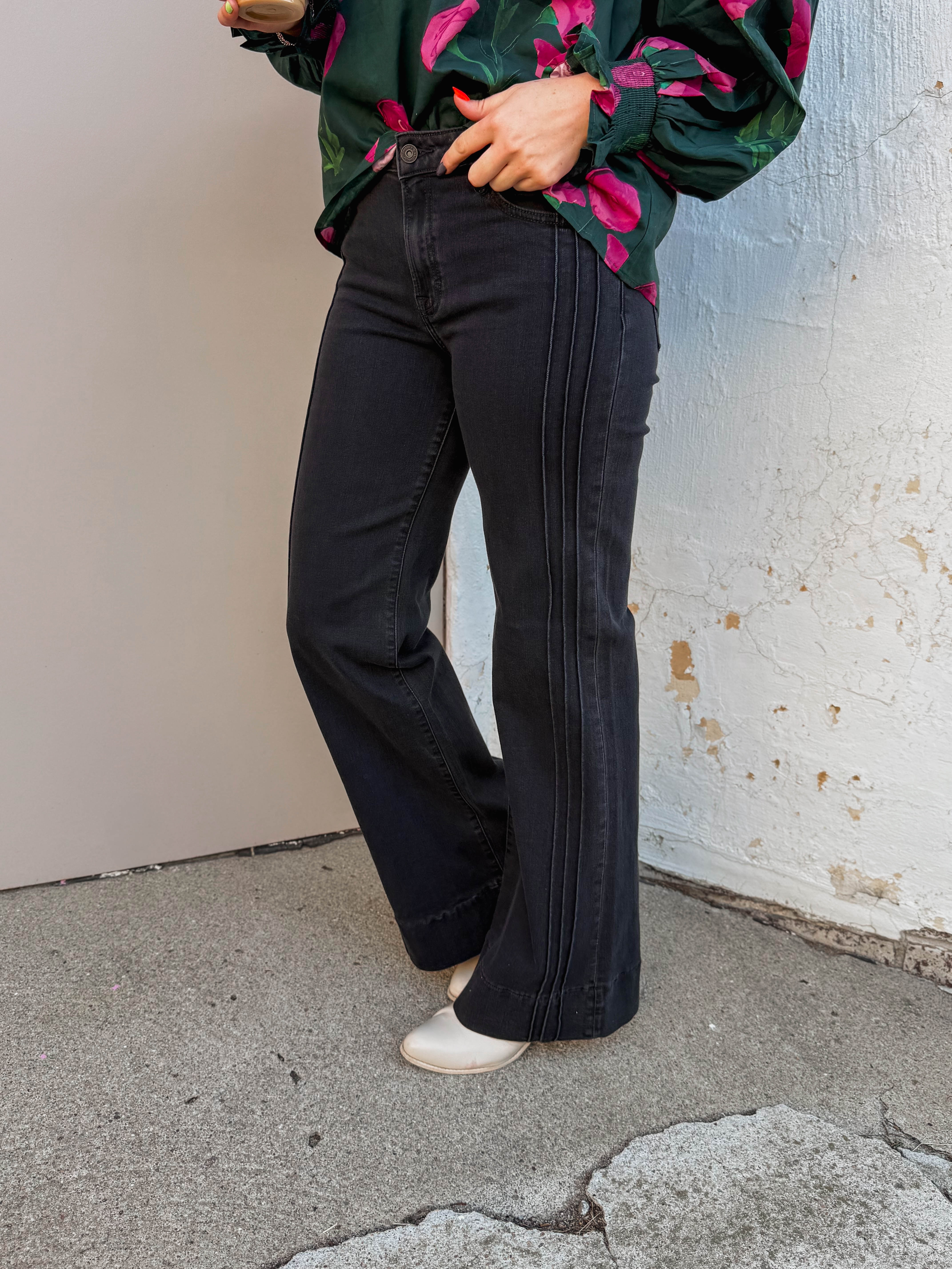 Hallie Mid Rise Pintuck Flare Denim - Image 3
