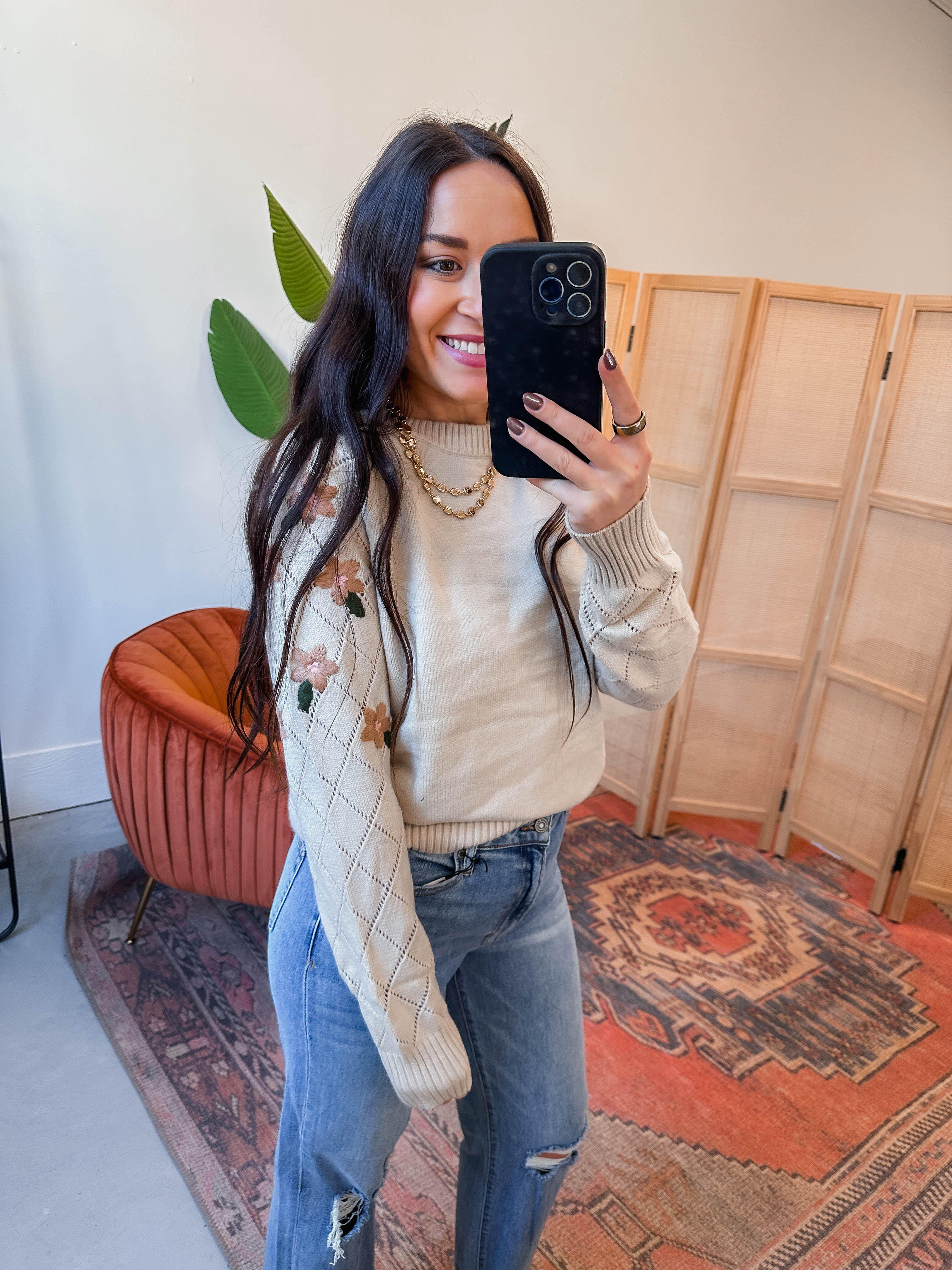 Hazel Floral Embroidered Sweater-Taupe - Image 7