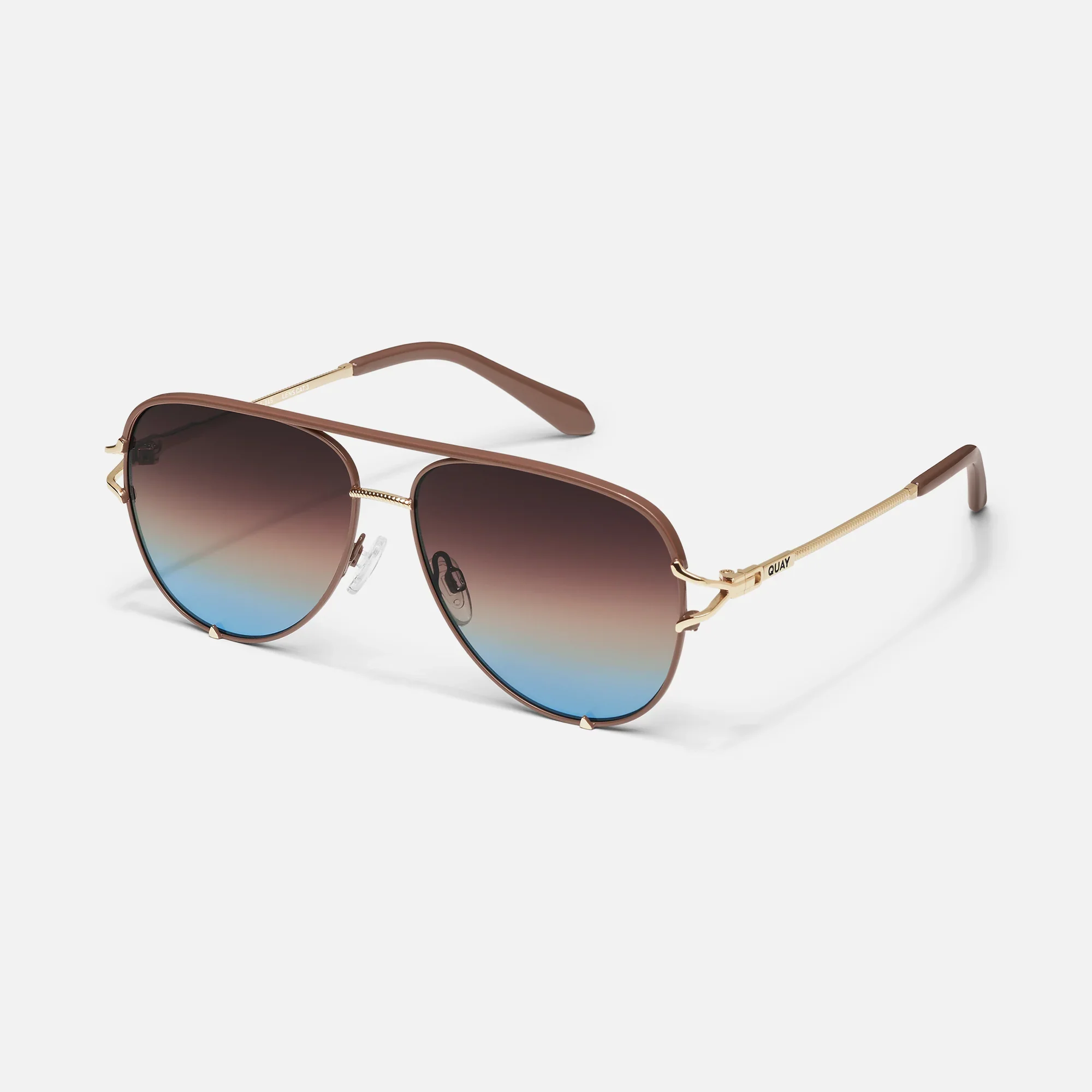 High Key Twist Sunglasses-Doe Frame/Brown Blue Lens-Quay - Image 3