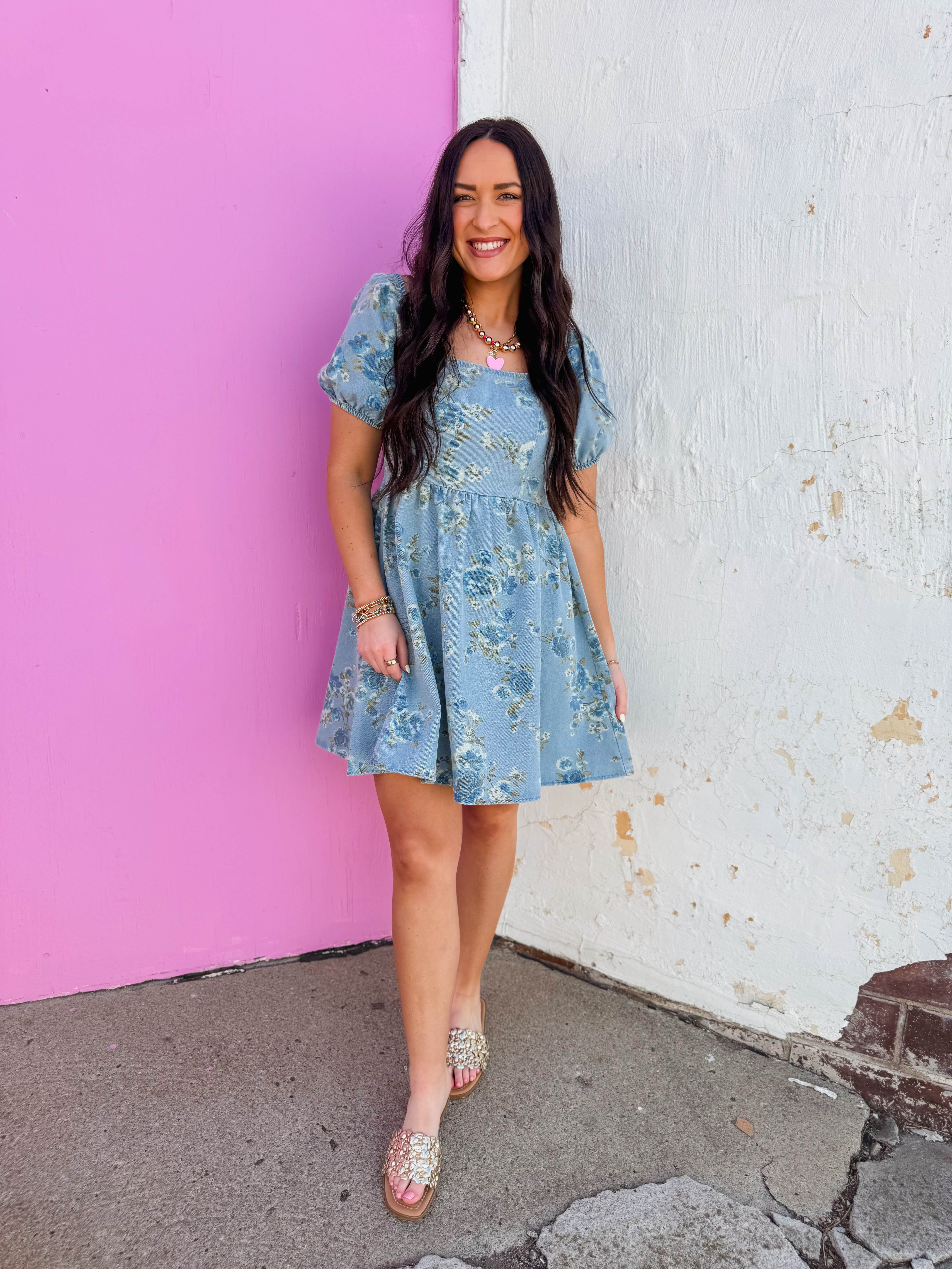 Indy Floral Denim Mini Dress - Image 2