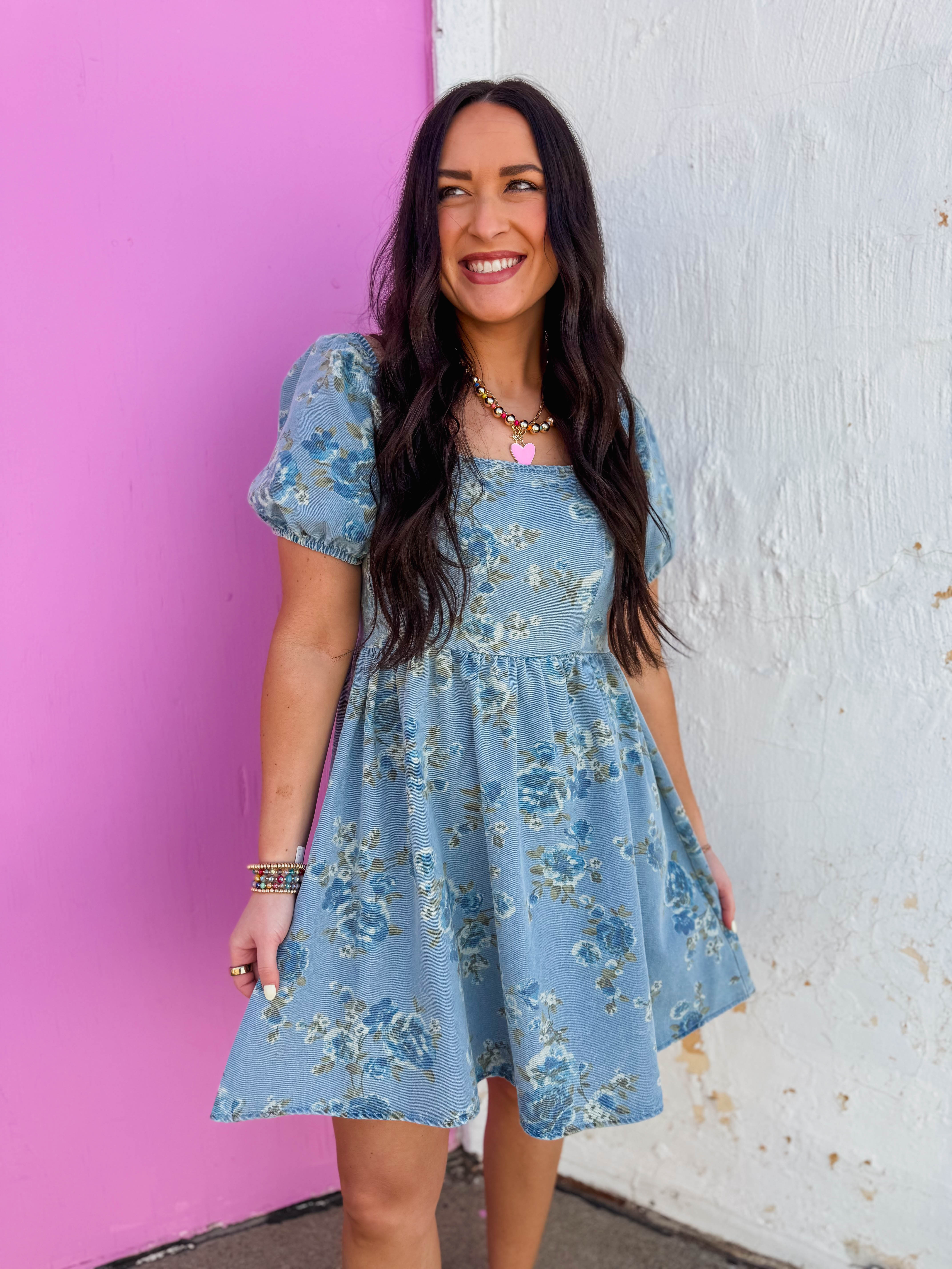 Indy Floral Denim Mini Dress - Image 4