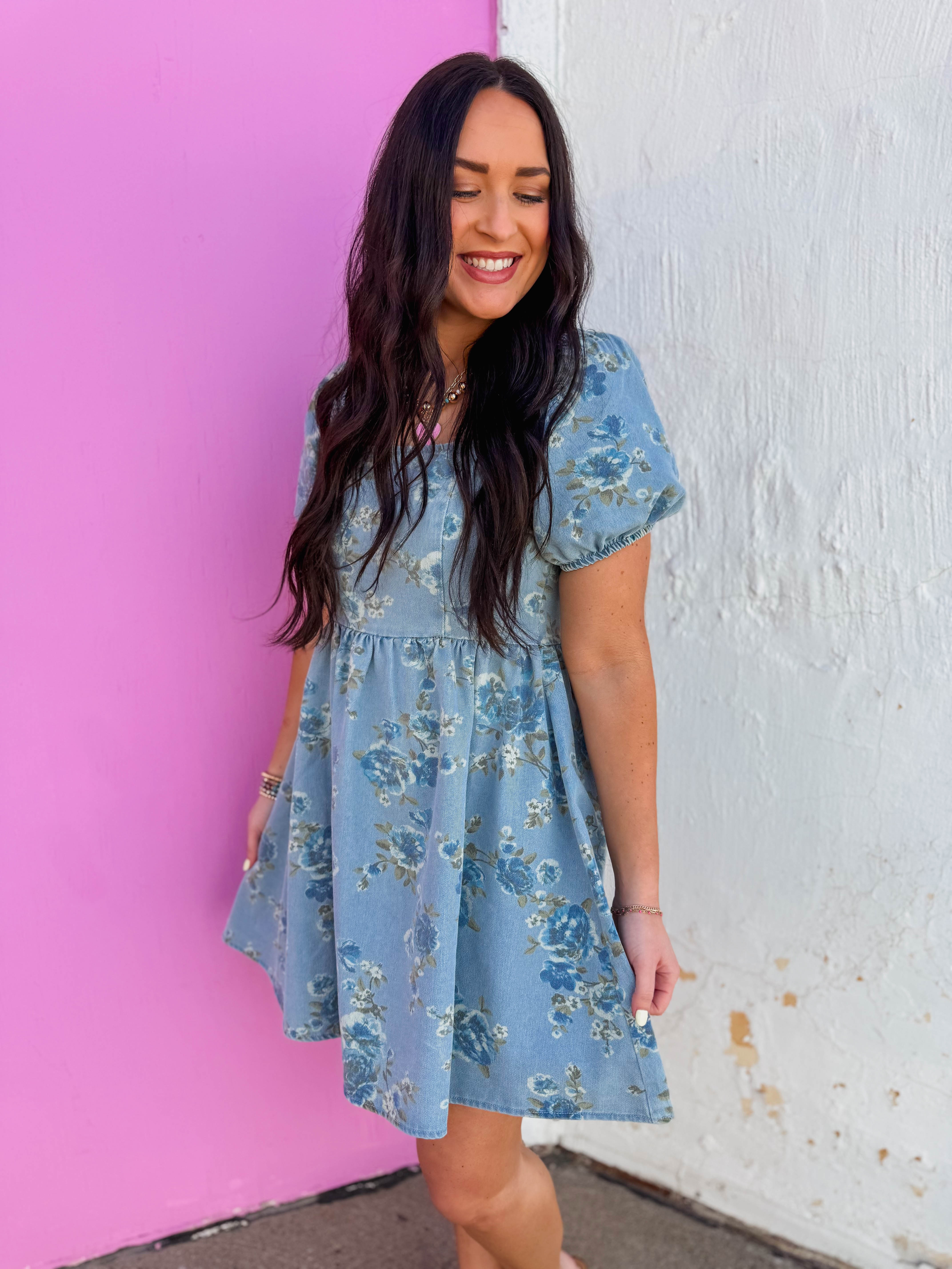Indy Floral Denim Mini Dress - Image 5