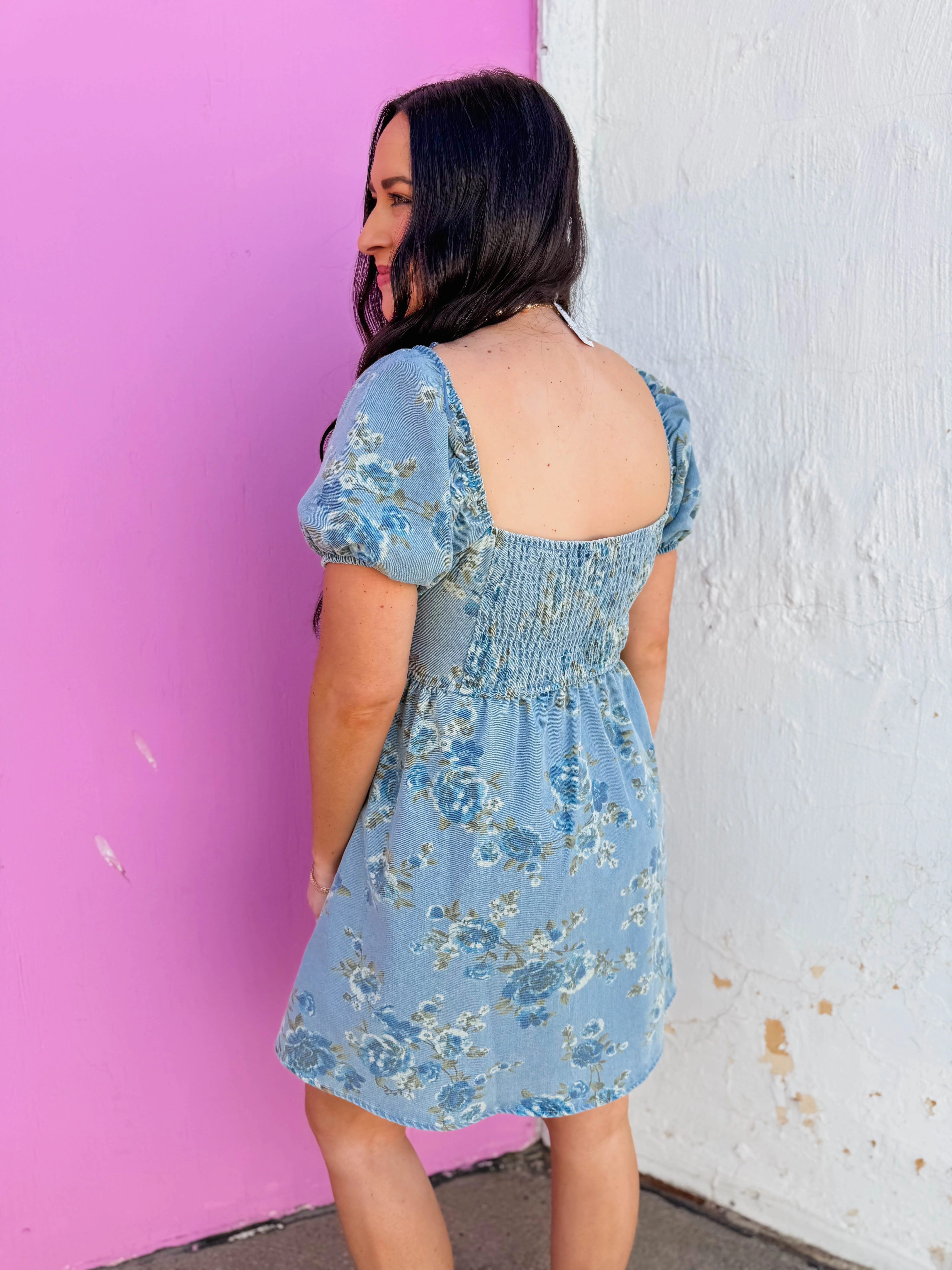 Indy Floral Denim Mini Dress - Image 6