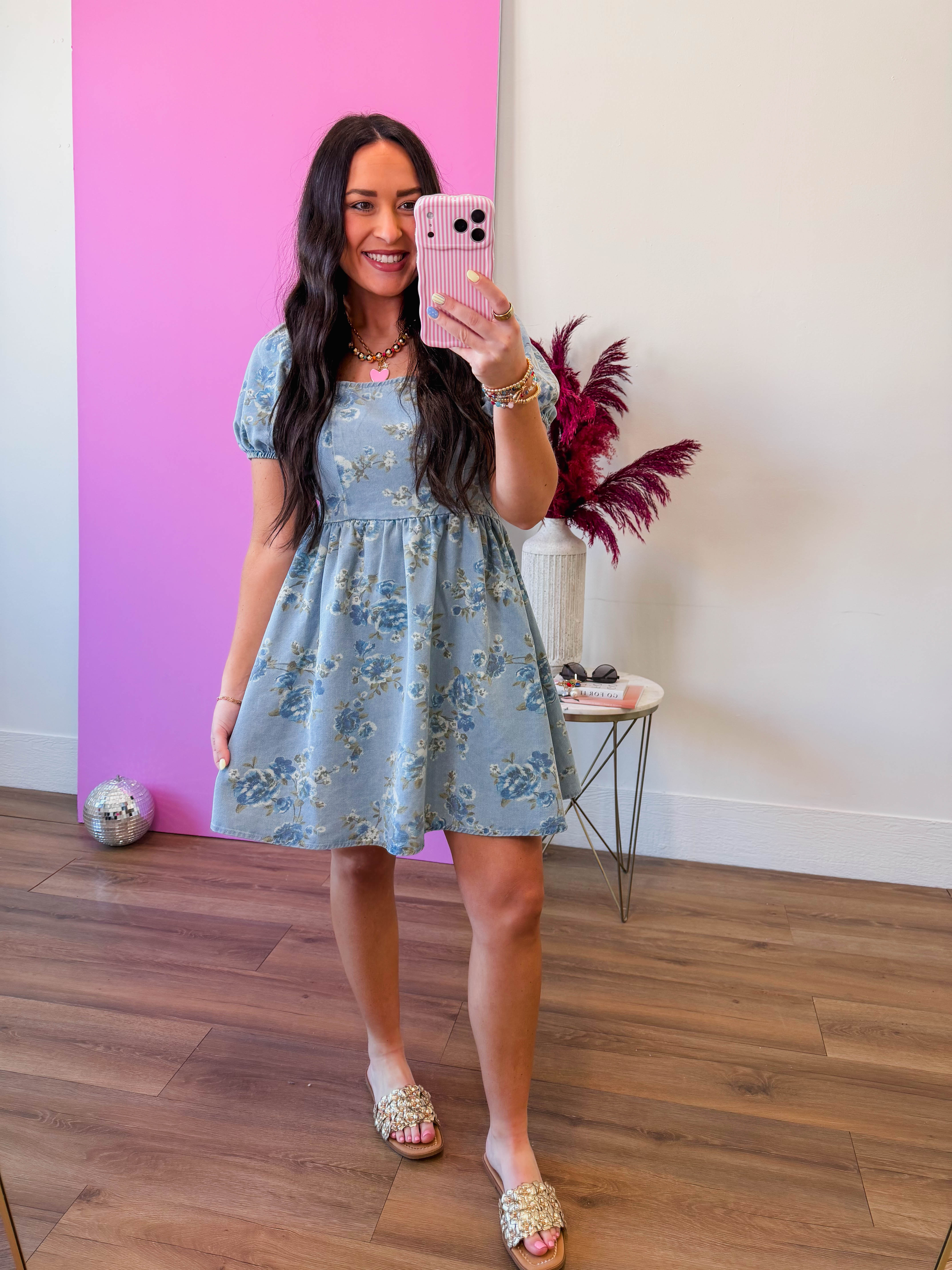 Indy Floral Denim Mini Dress - Image 7