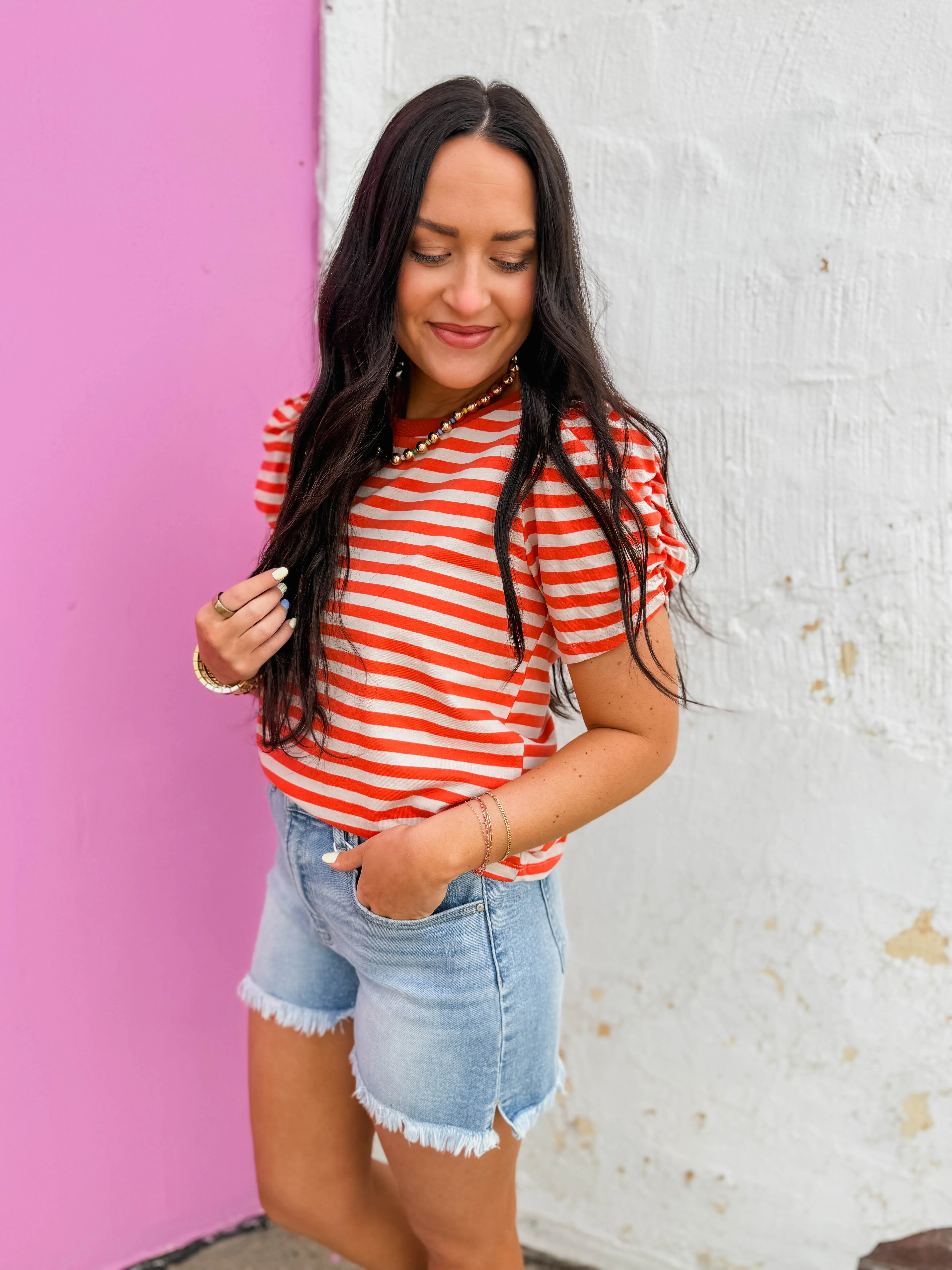 Jaci Striped Top-Orange - Image 3