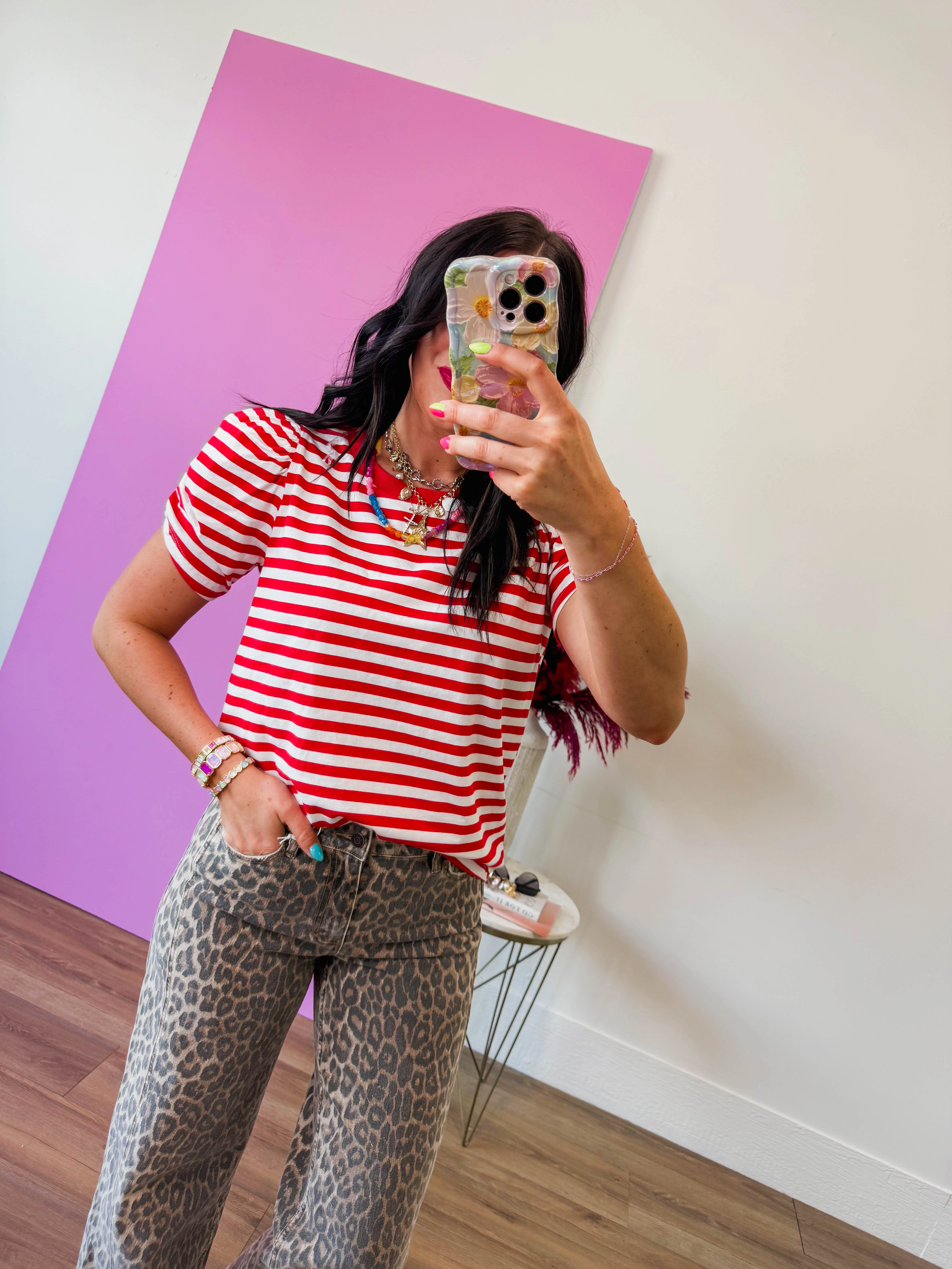 Jaci Striped Top-Red - Image 7