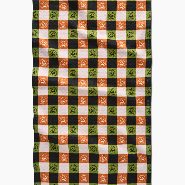 Jack-O-Lantern Checker Tea Towel-Geometry - Image 3