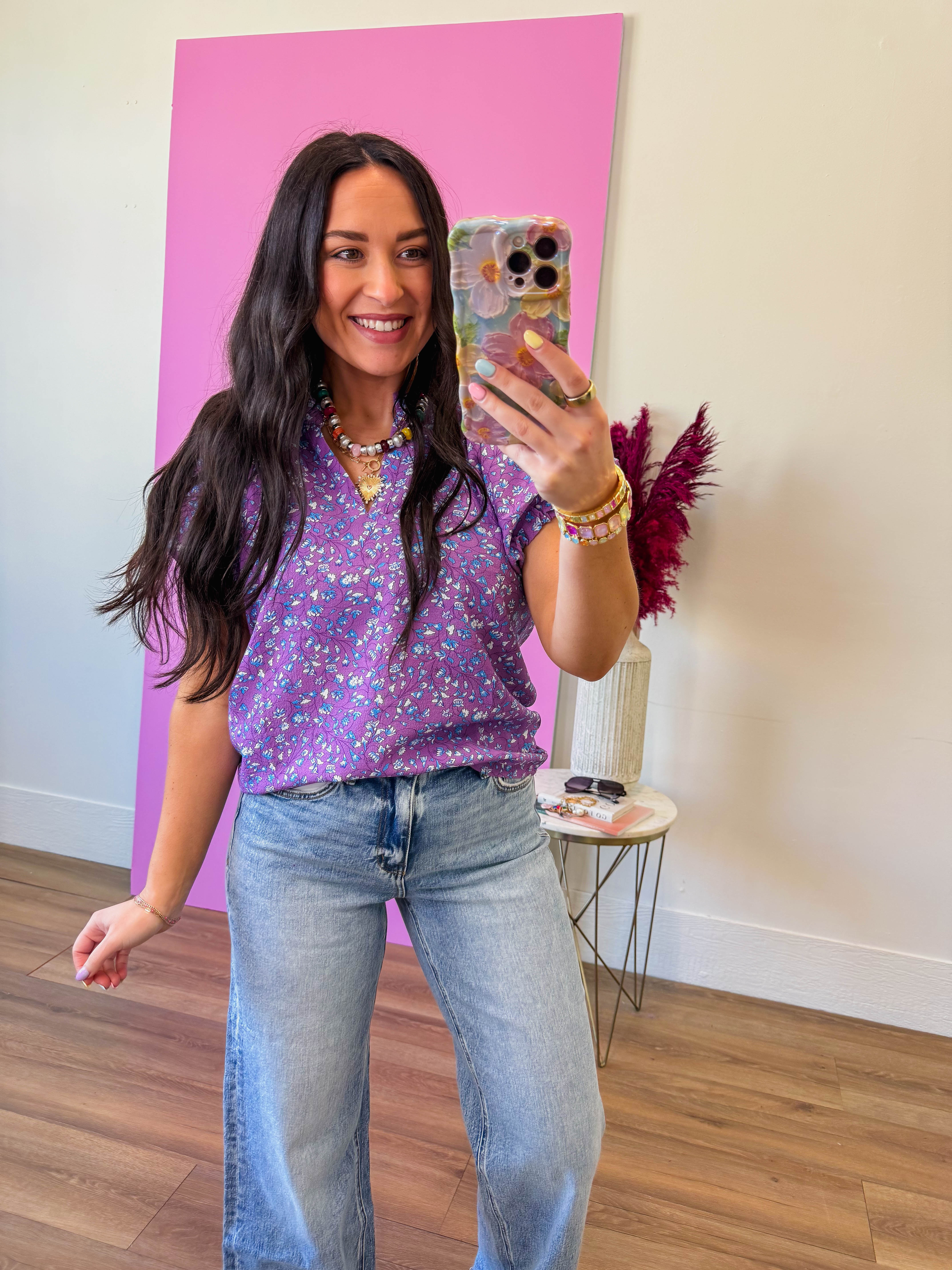 Jenny Floral Top-Purple - Image 3