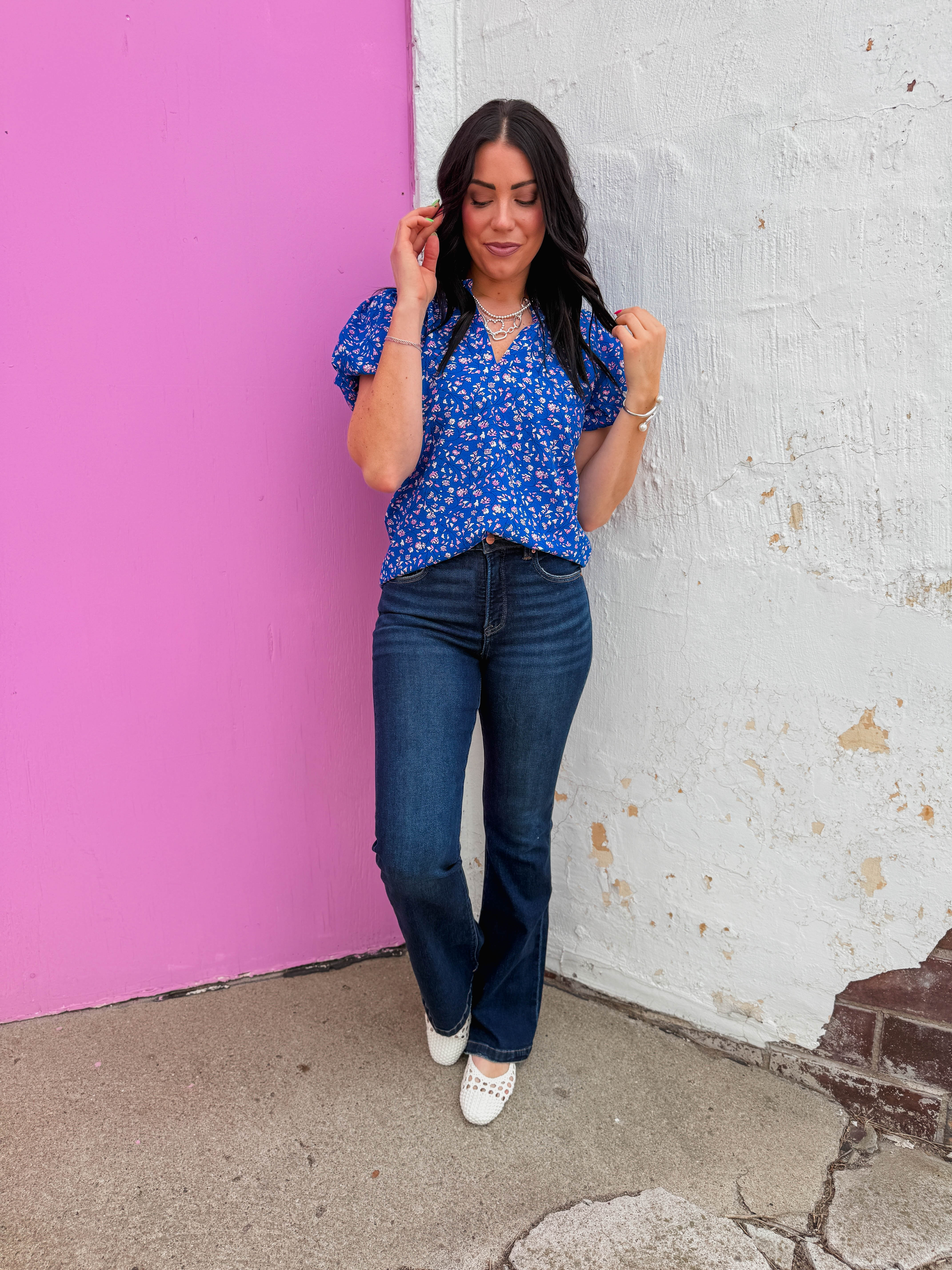 Jenny Floral Top-Blue - Image 2