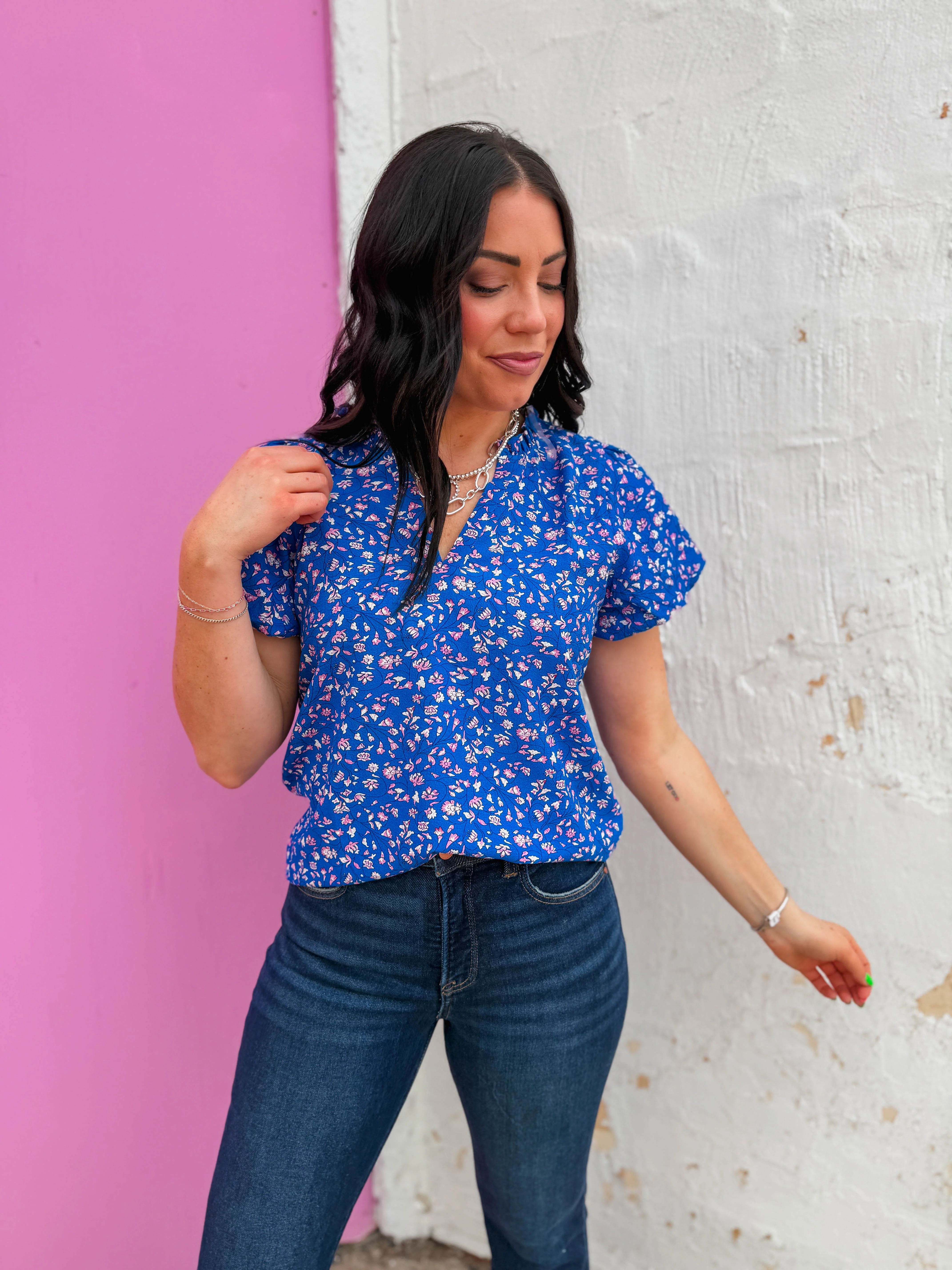 Jenny Floral Top-Blue - Image 3