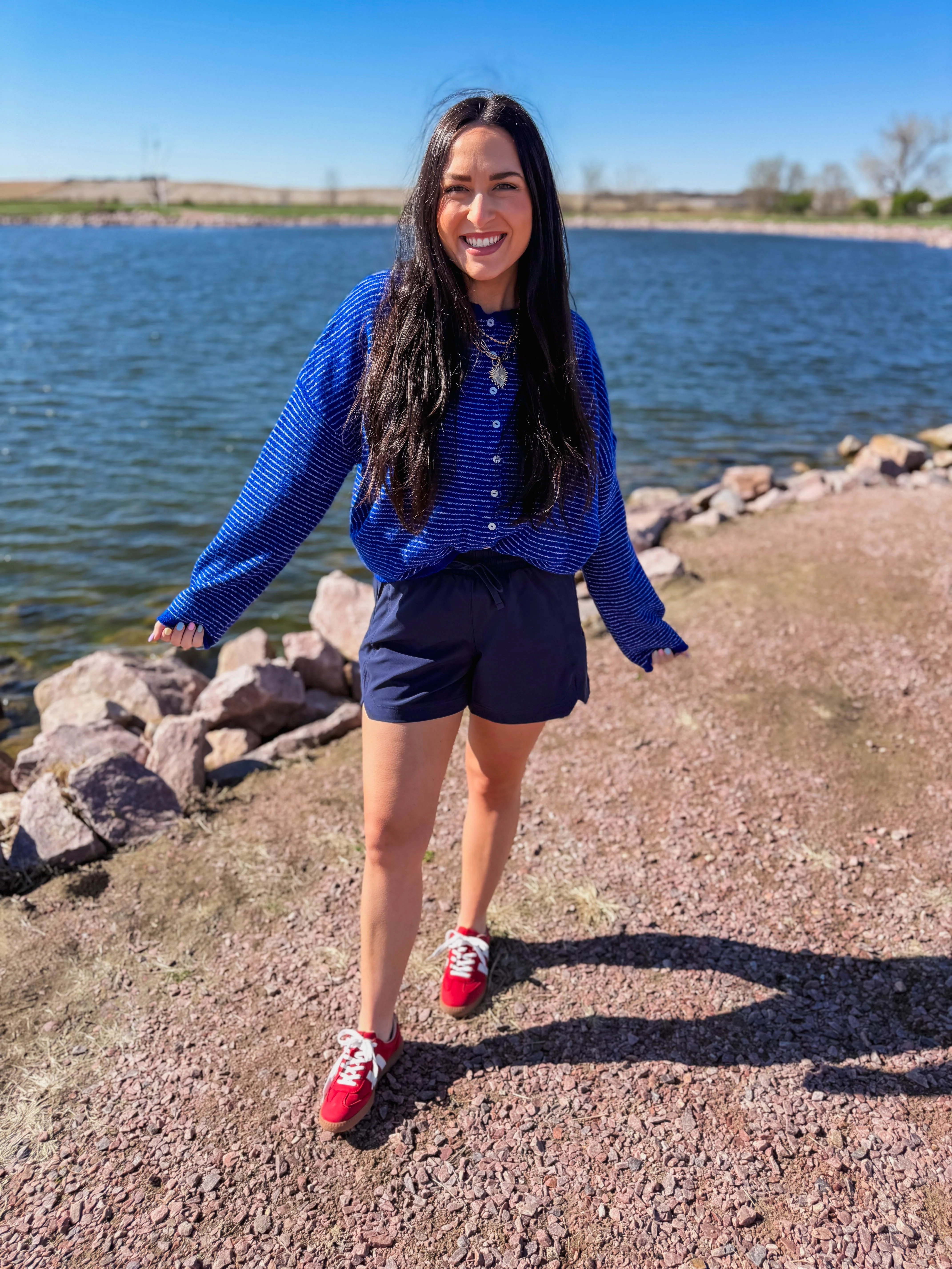 Just Right Striped Cardigan-Royal Blue - Image 4