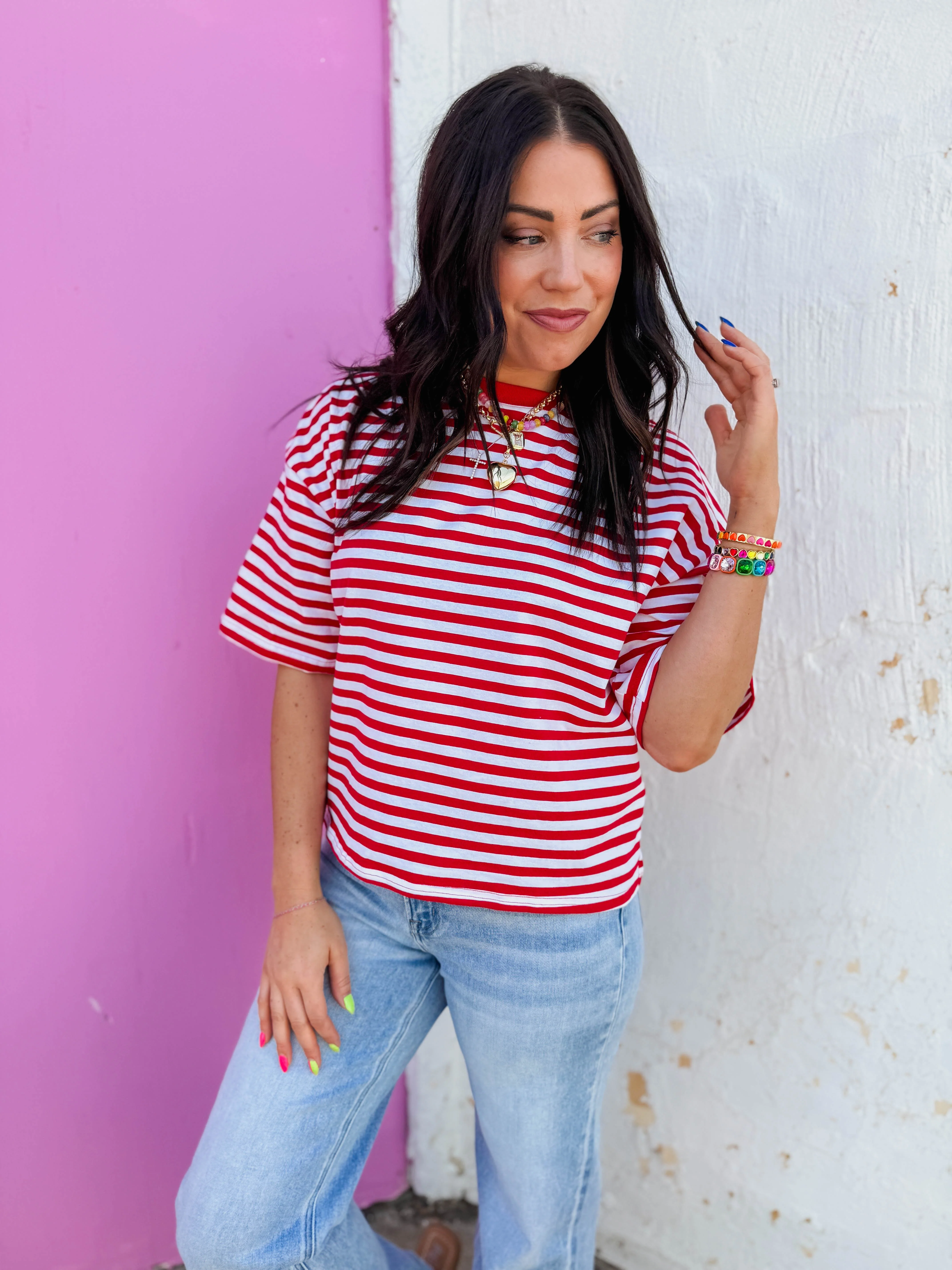 Kasey Striped Tee-Red - Image 5