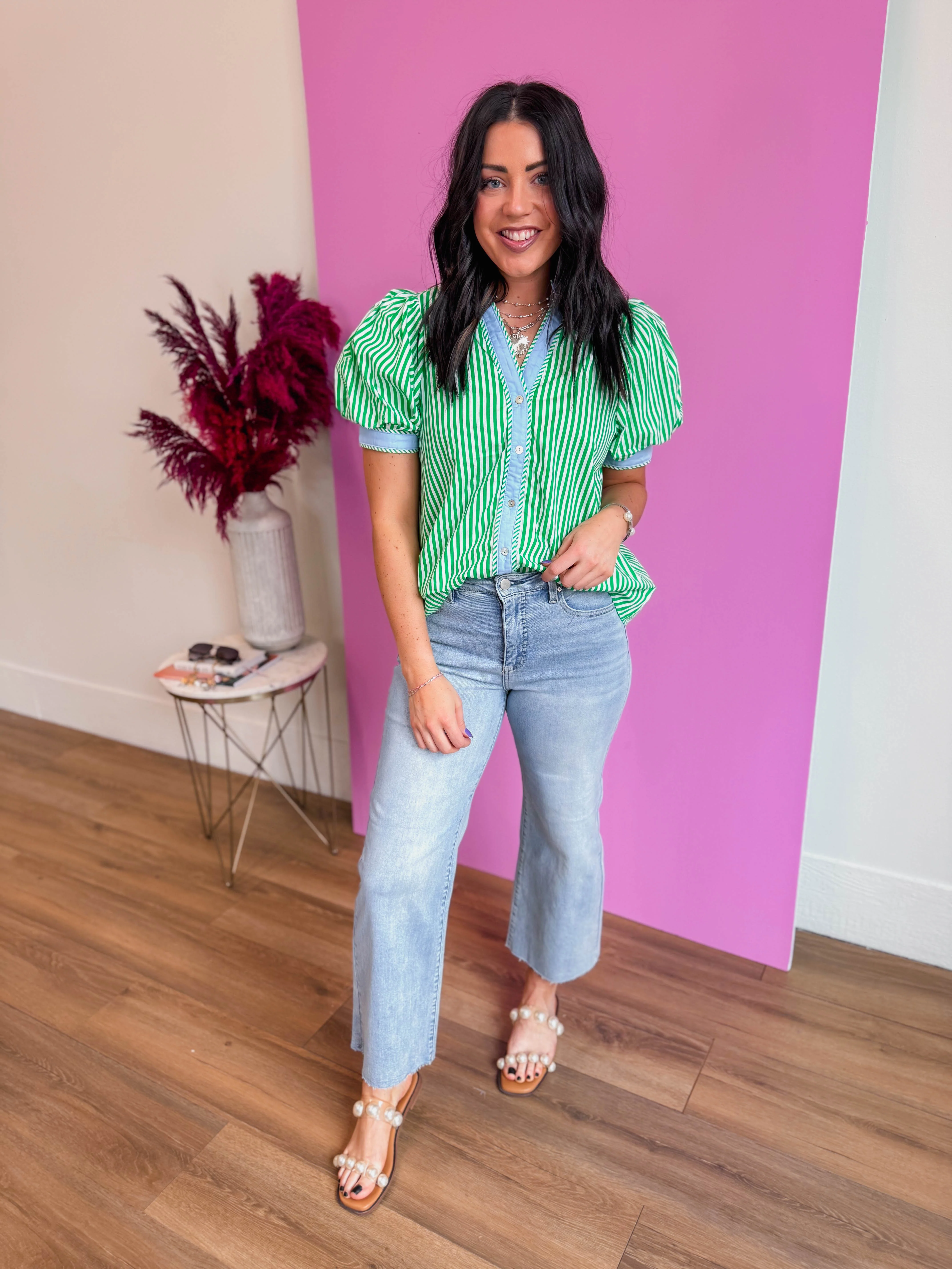 Kate Striped Top-Green - Image 2