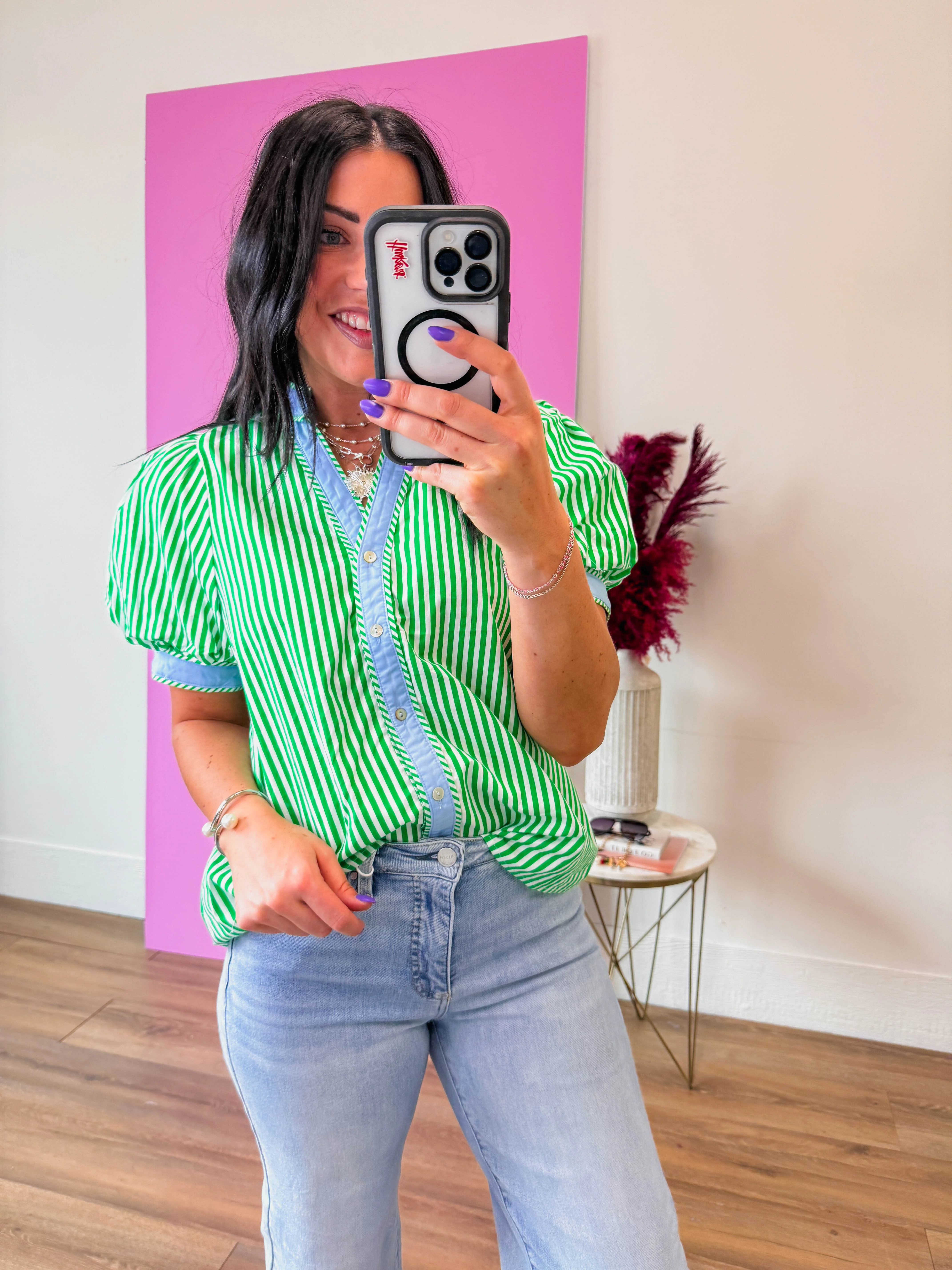 Kate Striped Top-Green - Image 4