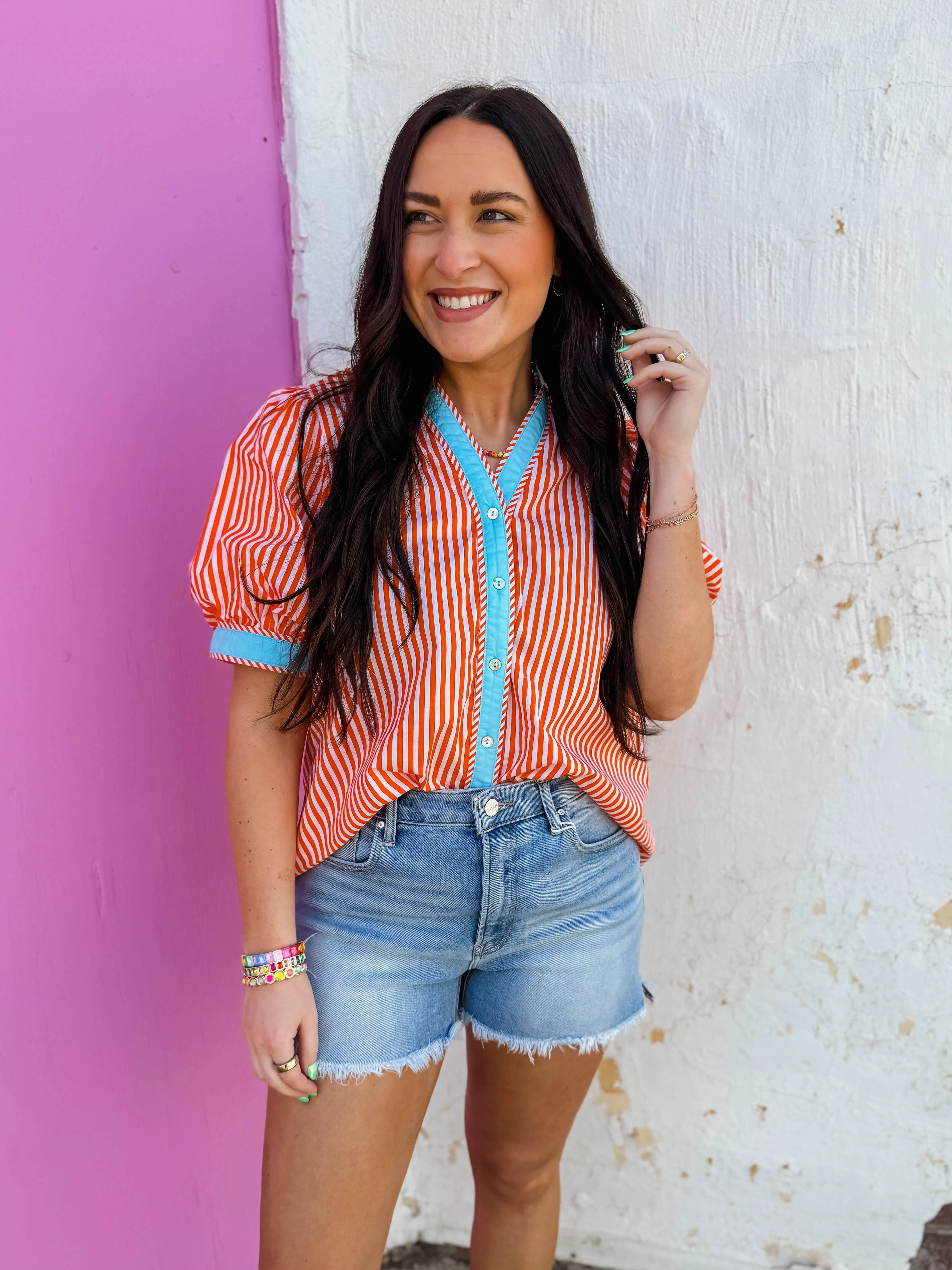 Kate Striped Top-Orange - Image 4