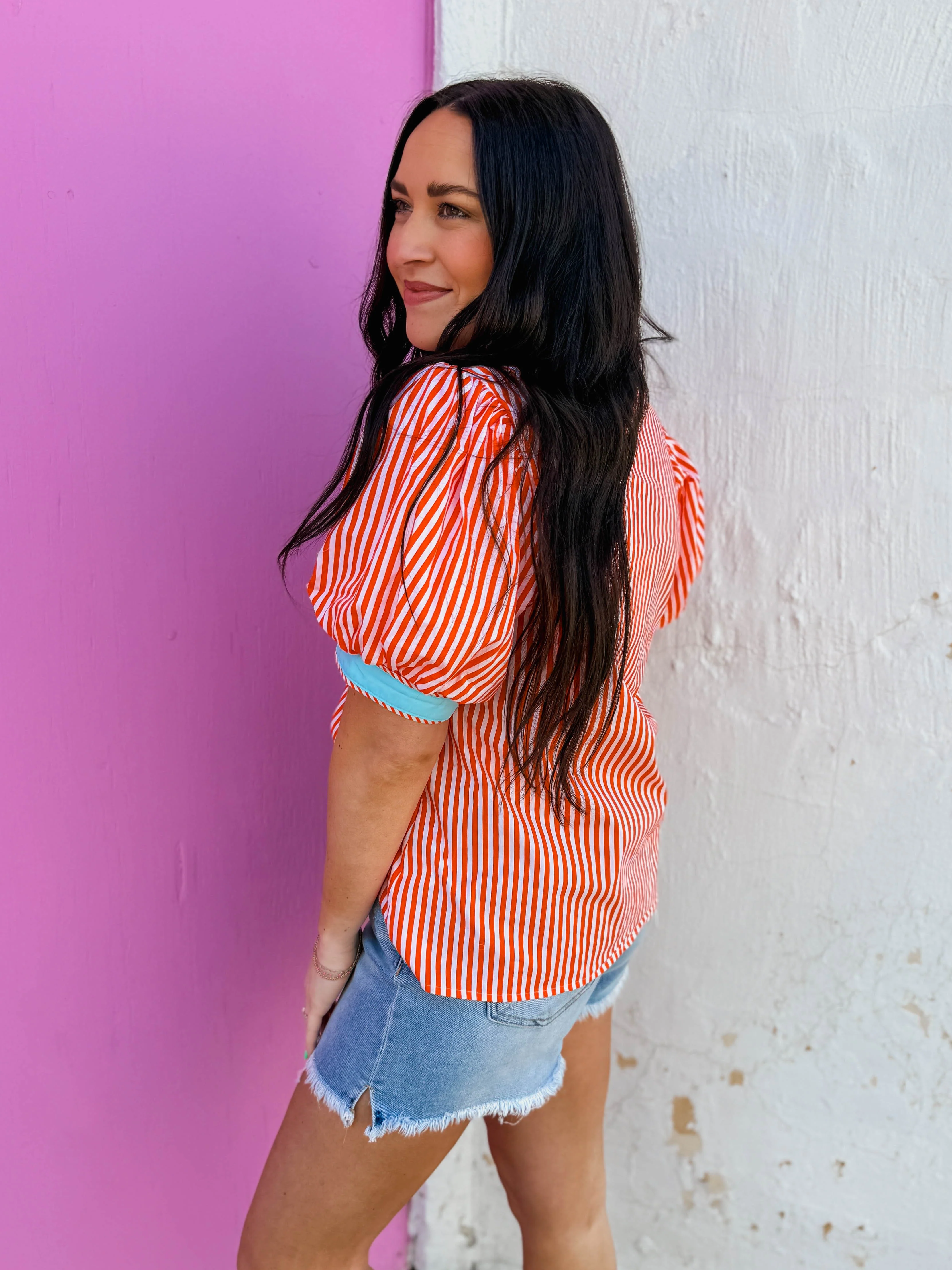 Kate Striped Top-Orange - Image 8