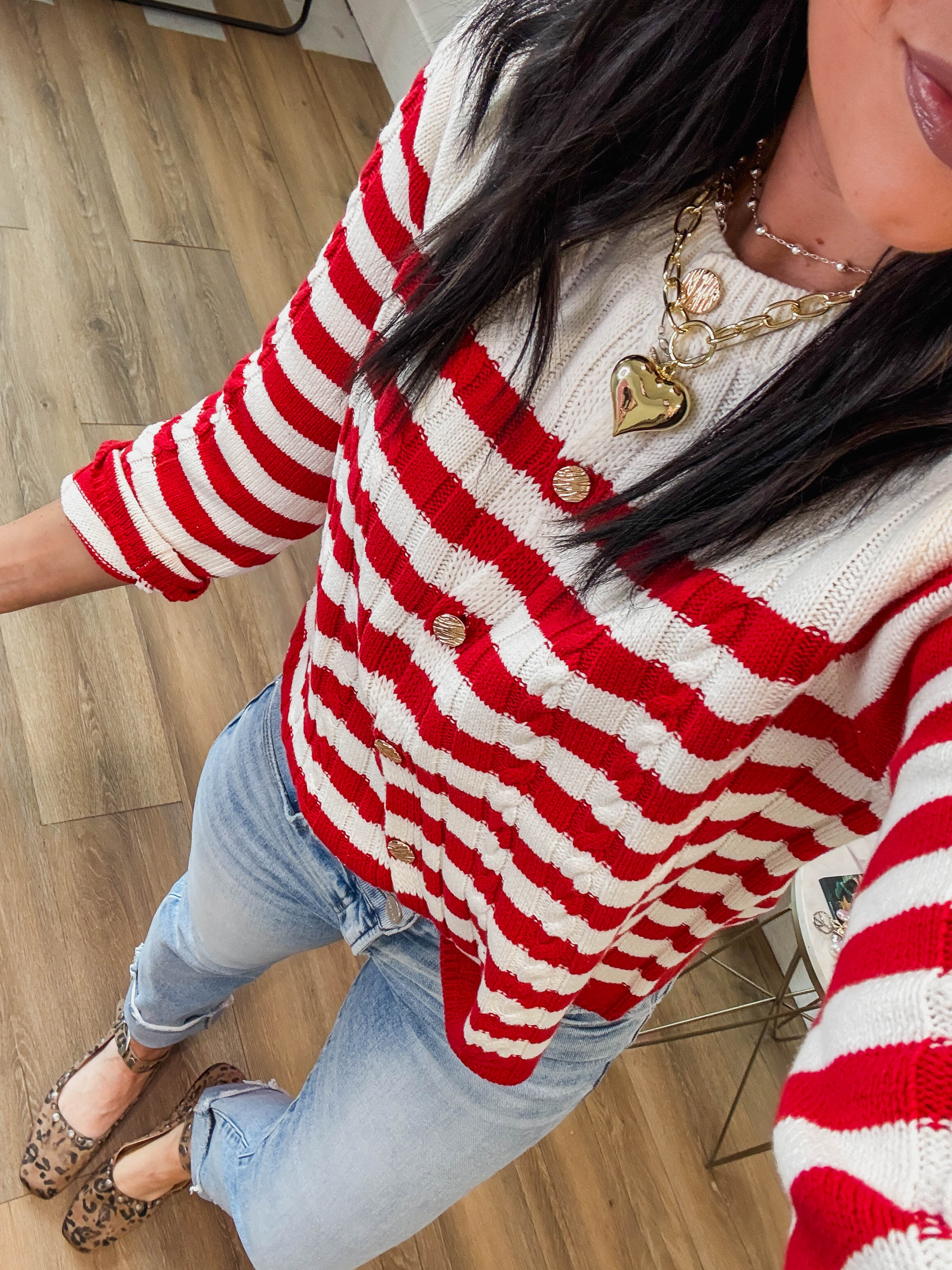 Kayla Striped Cardigan-Red - Image 11