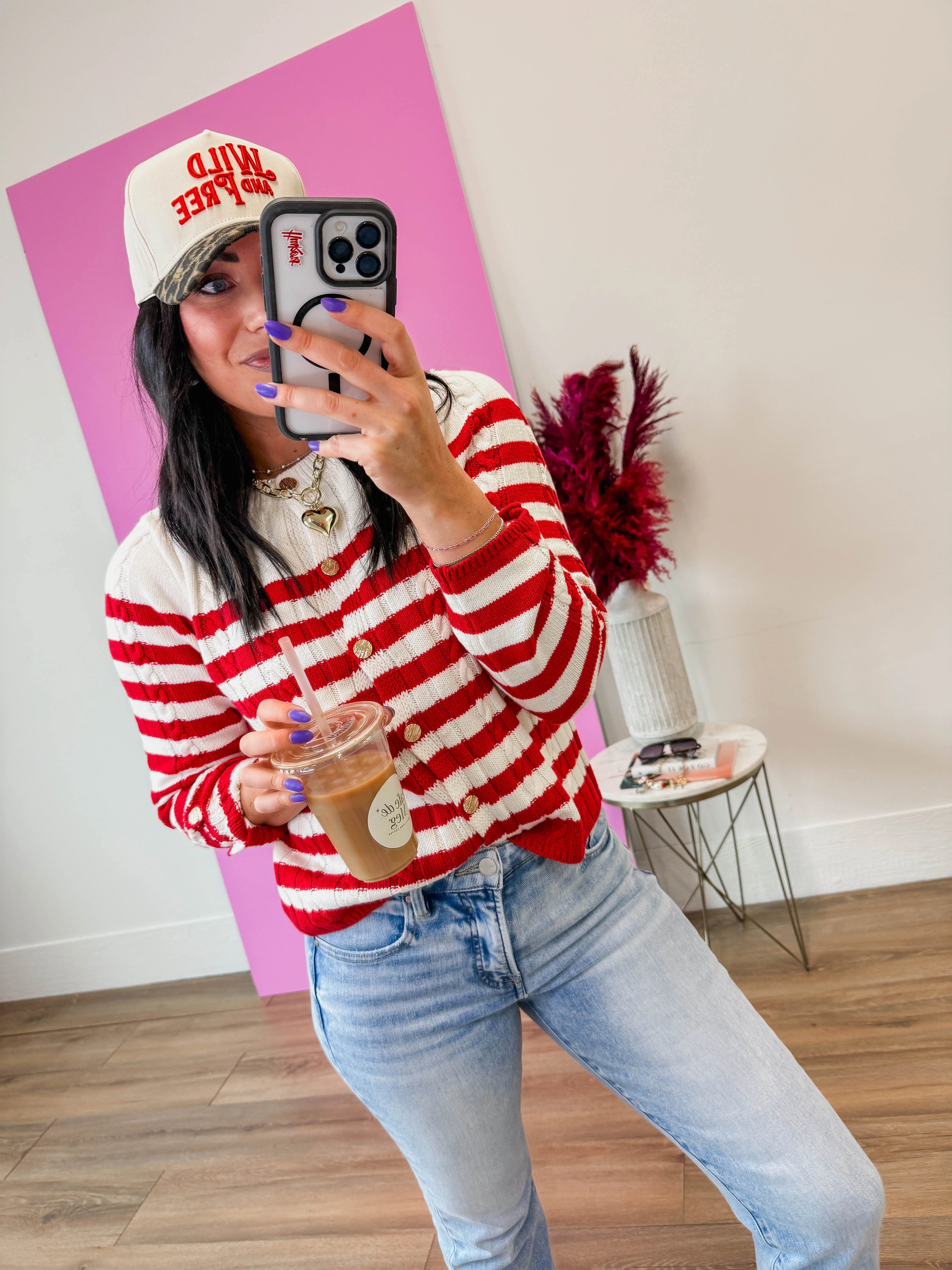 Kayla Striped Cardigan-Red - Image 14