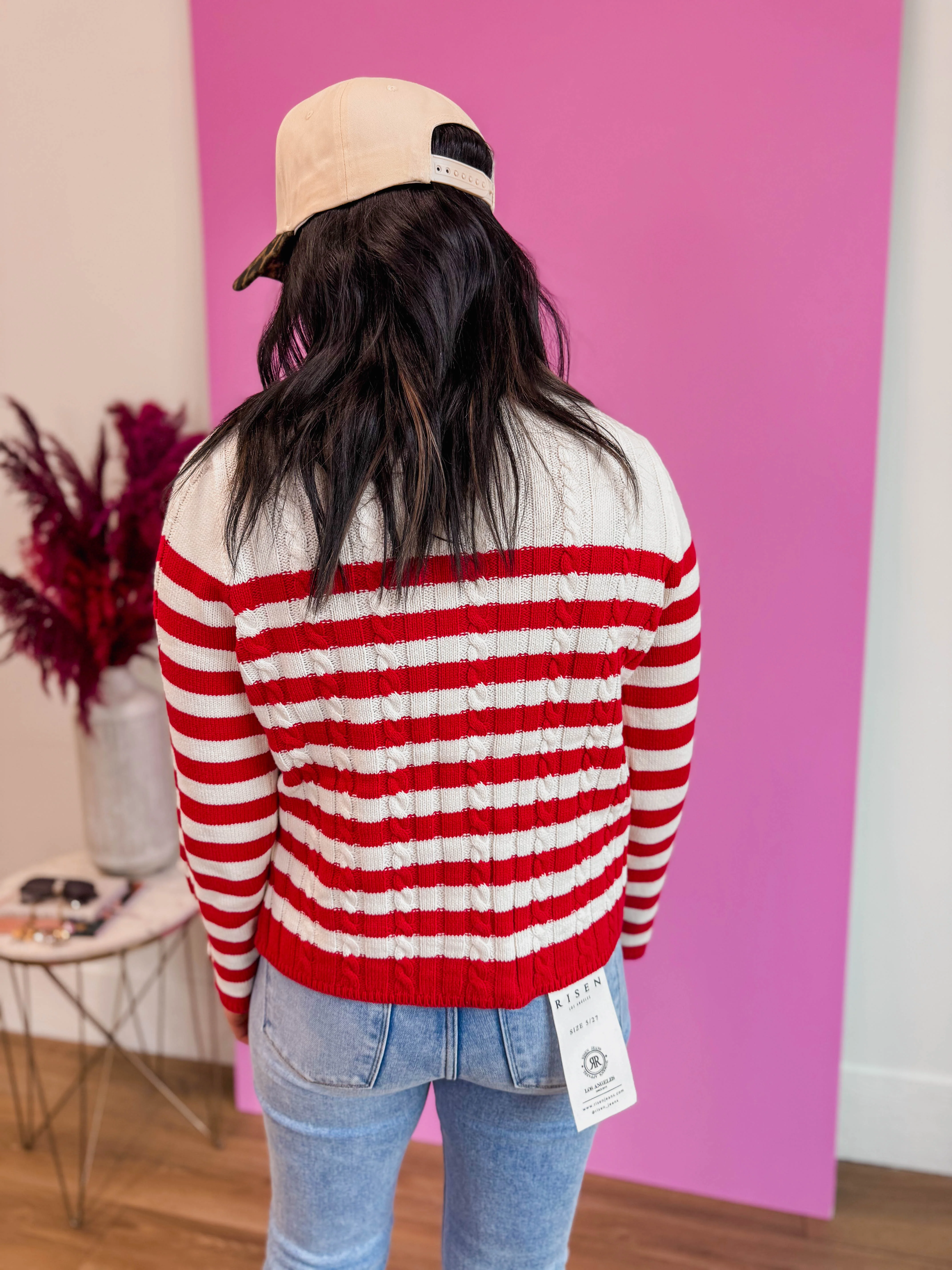 Kayla Striped Cardigan-Red - Image 20