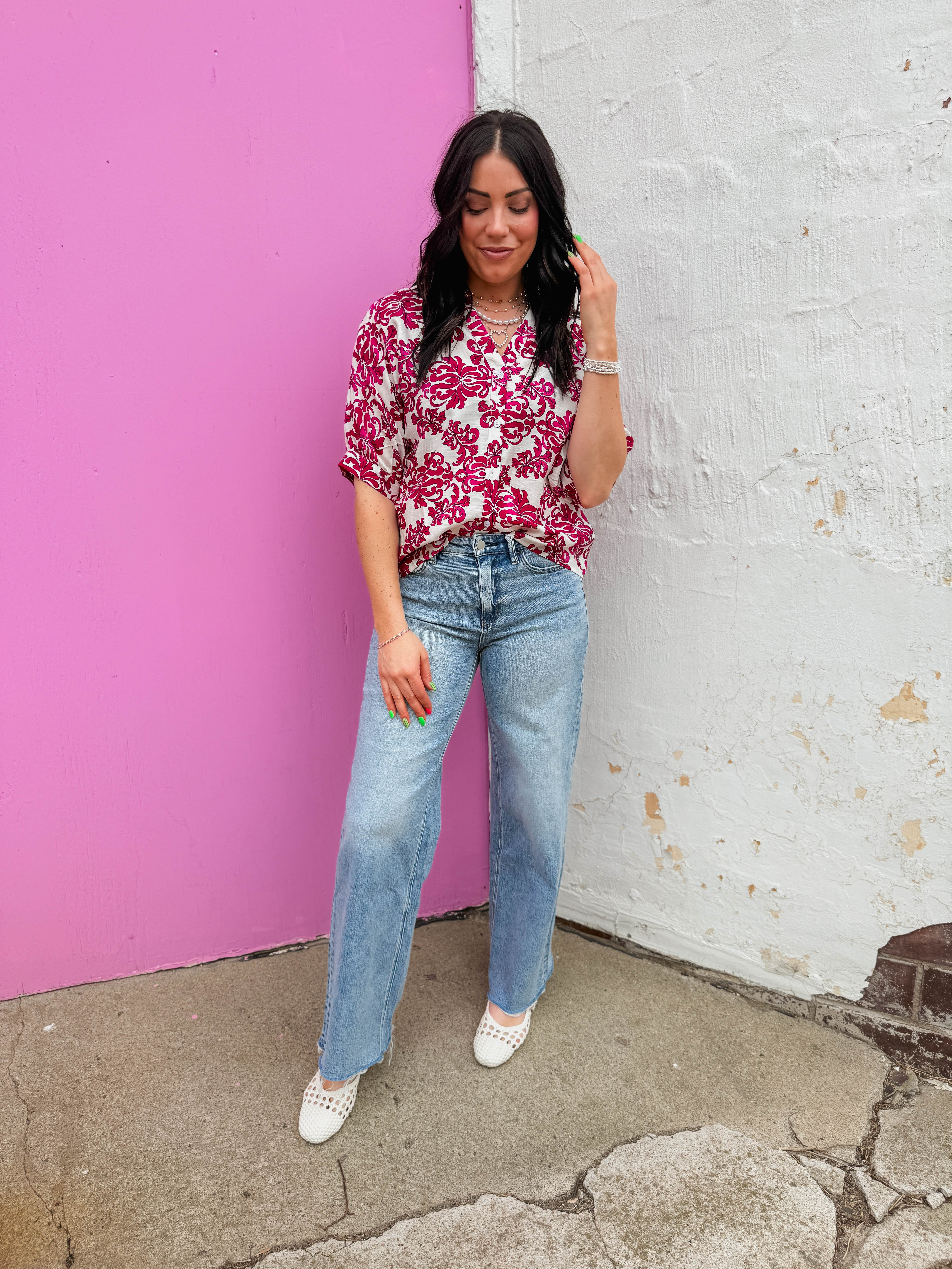 Kelli Floral Top-Fuchsia - Image 2