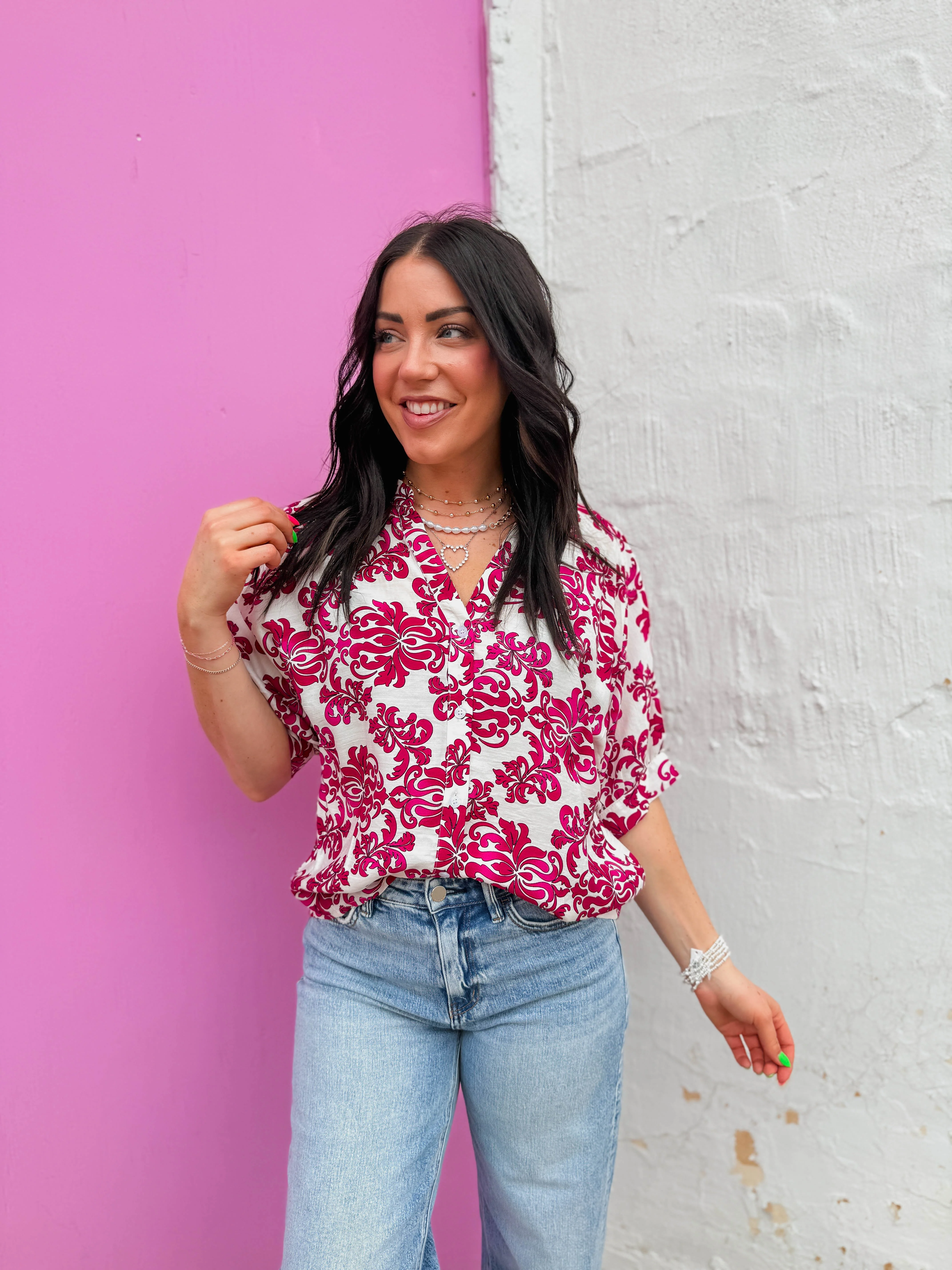 Kelli Floral Top-Fuchsia - Image 4